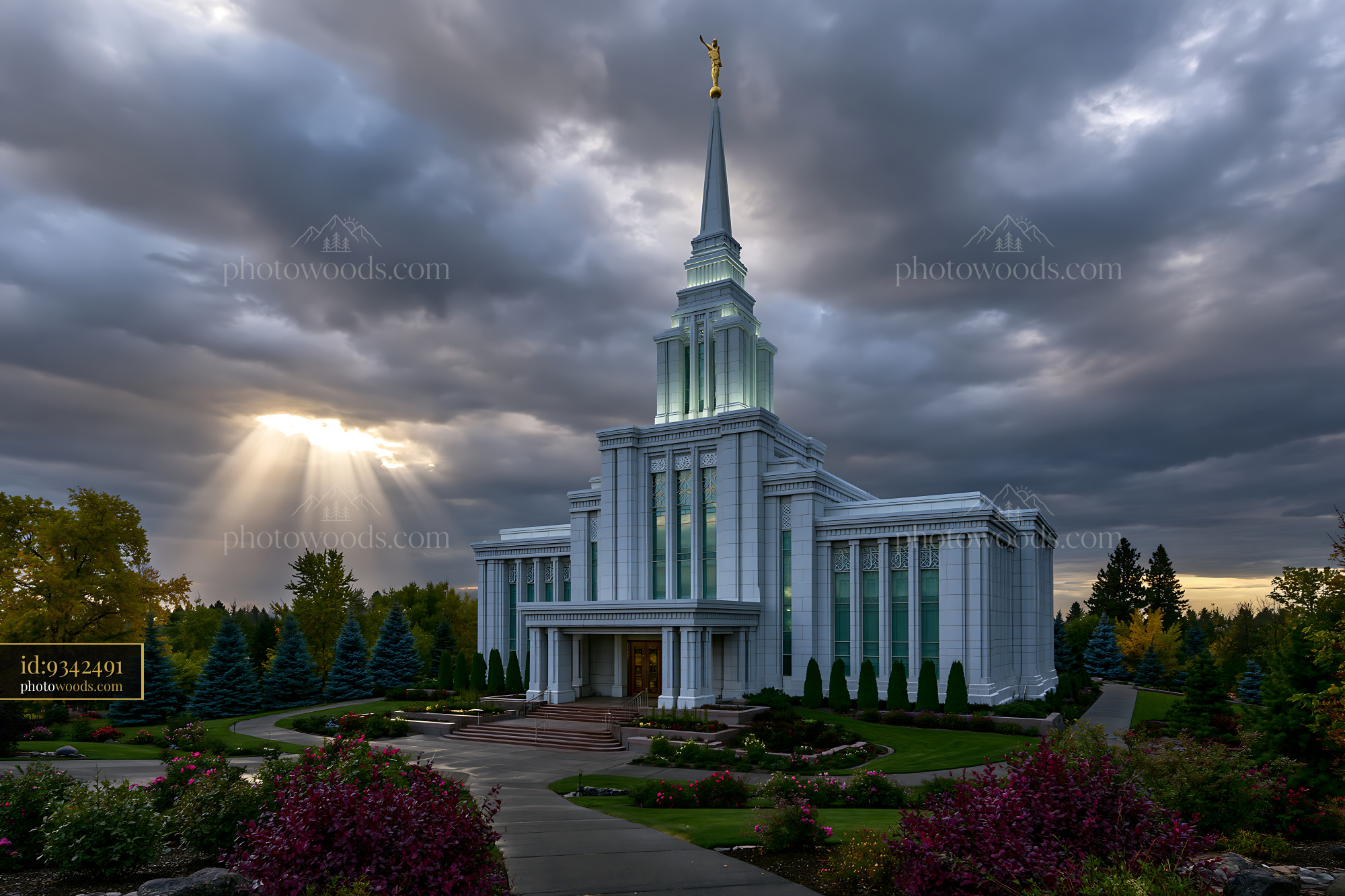 Spokane Washington LDS Temple Under Dramatic Clouds