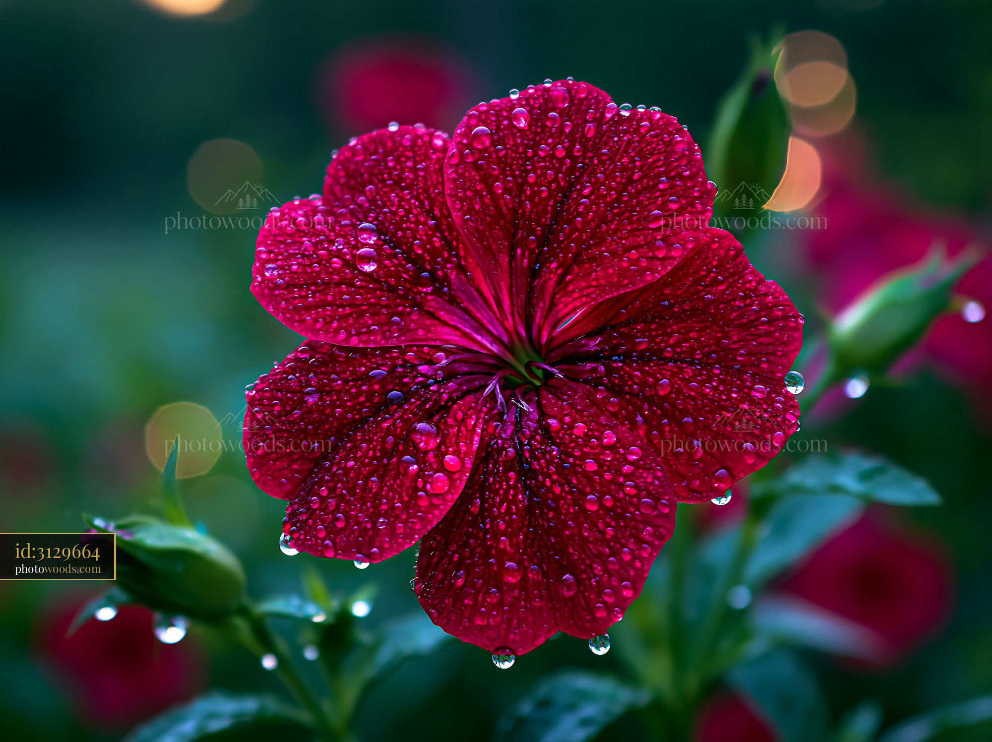 Flower With Rain Droplets on Petals Stands Among Other Blooms
