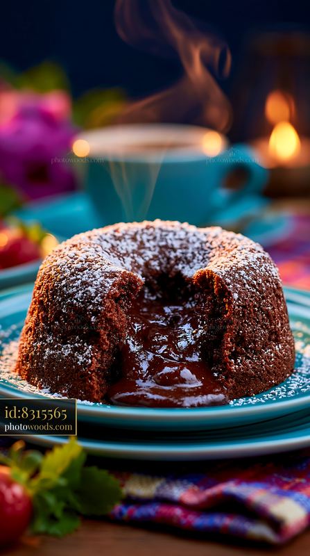 Chocolate Lava Cake With Molten Center Served on a Plate