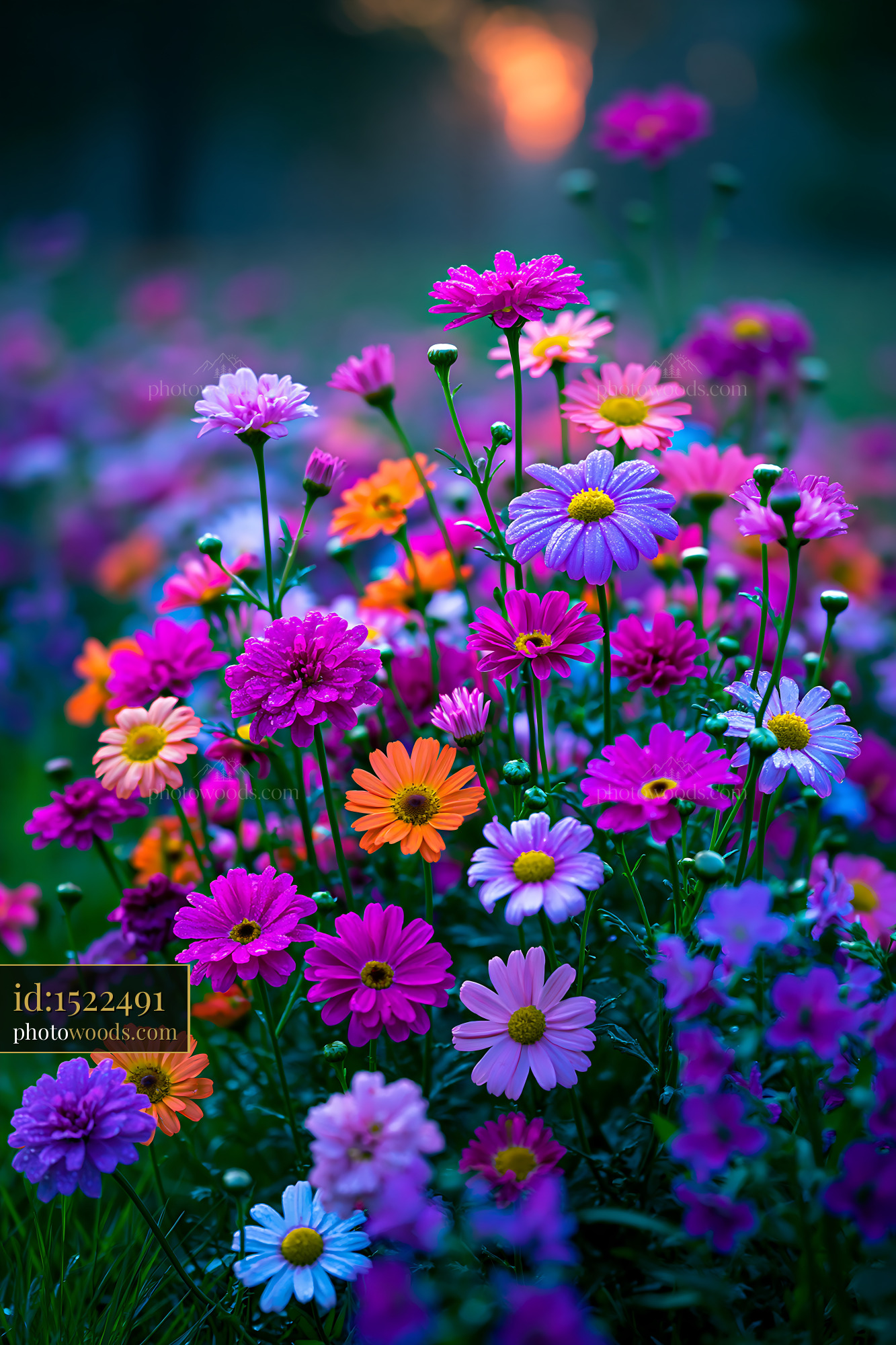 Colorful Flowers Bloom in Garden During Sunset Glow