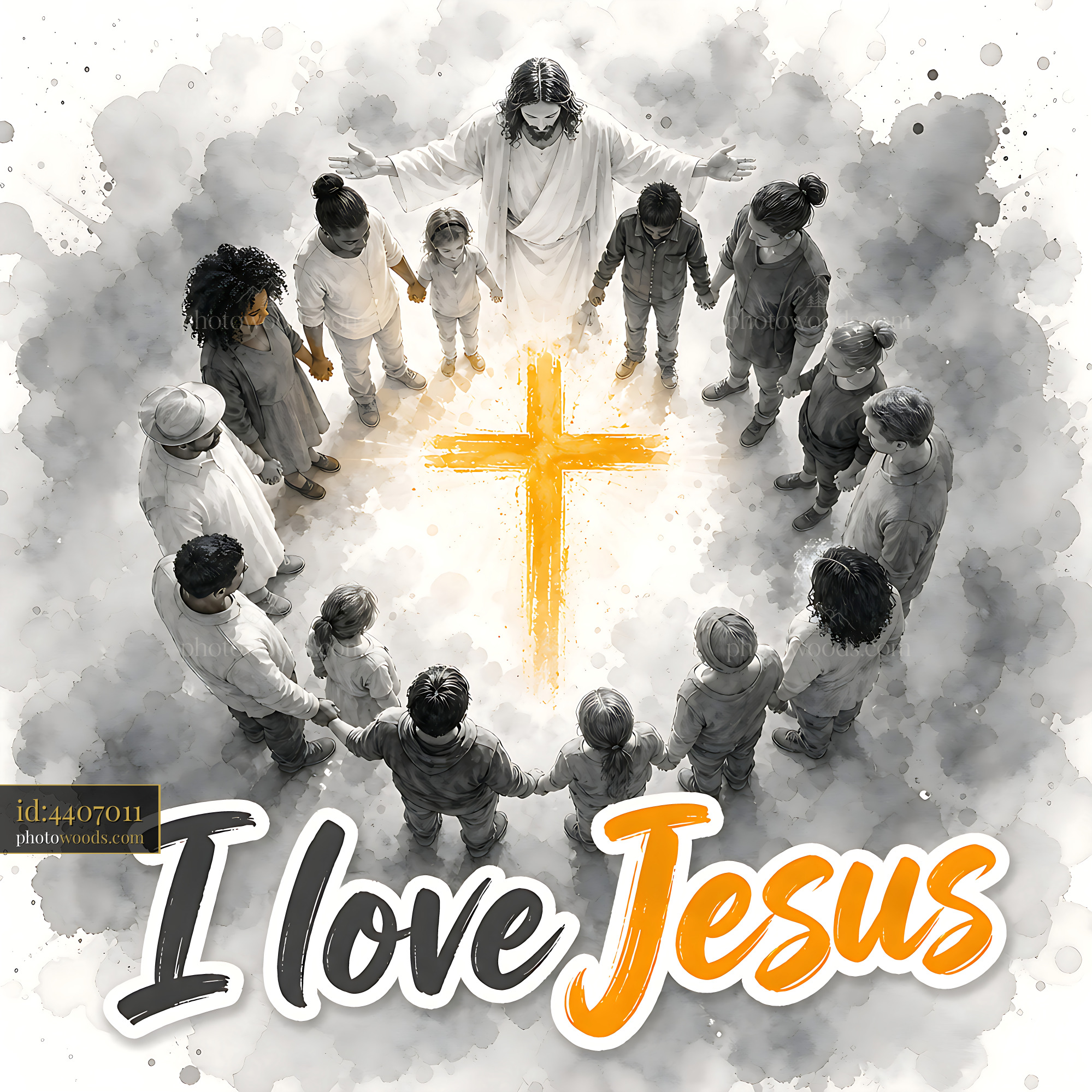 Jesus Surrounded by Diverse People Demonstrating Love and Unity