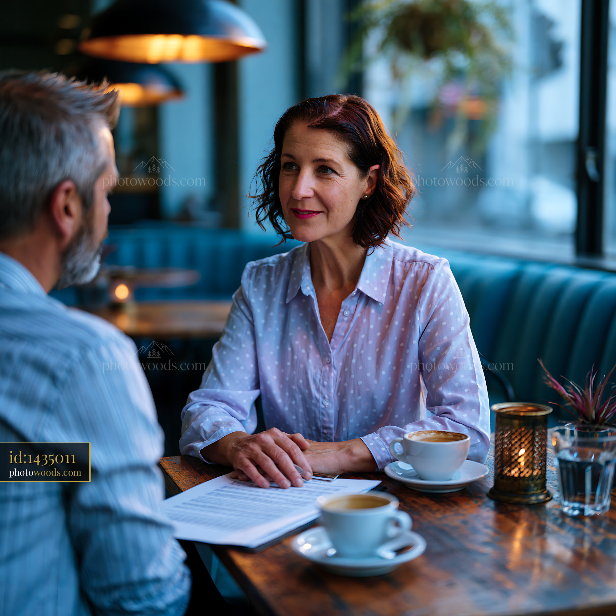 Tax Consultant Meeting With Client in Cafe Setting During Evening
