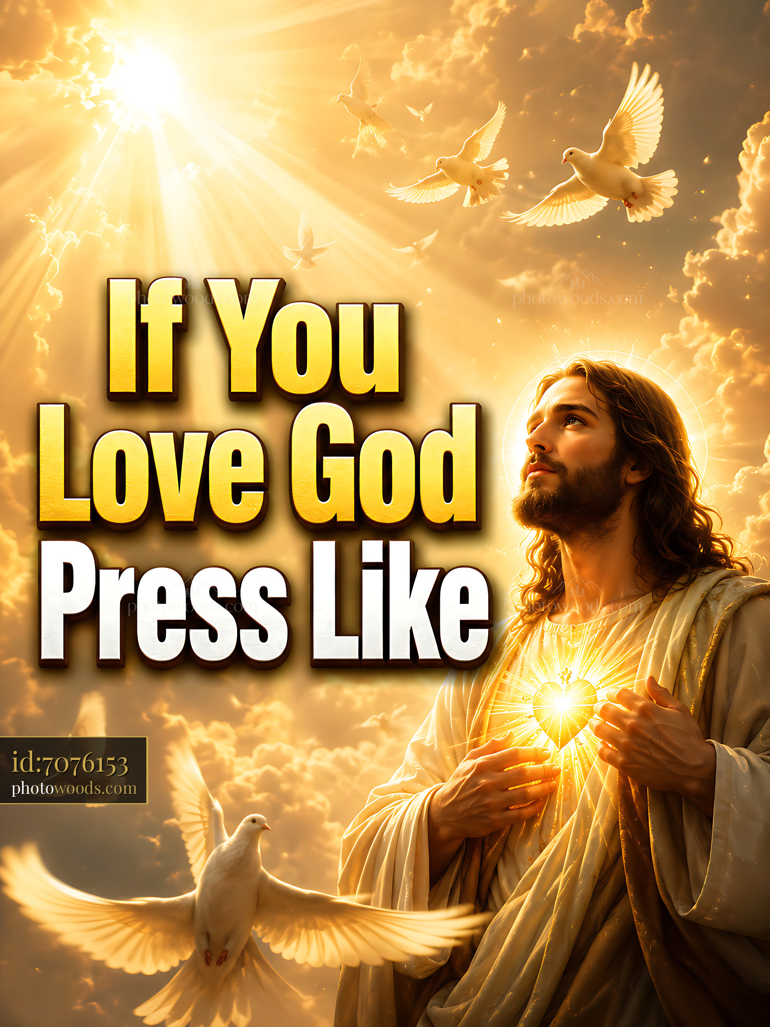 Jesus Holding a Glowing Heart With Doves Flying in the Background