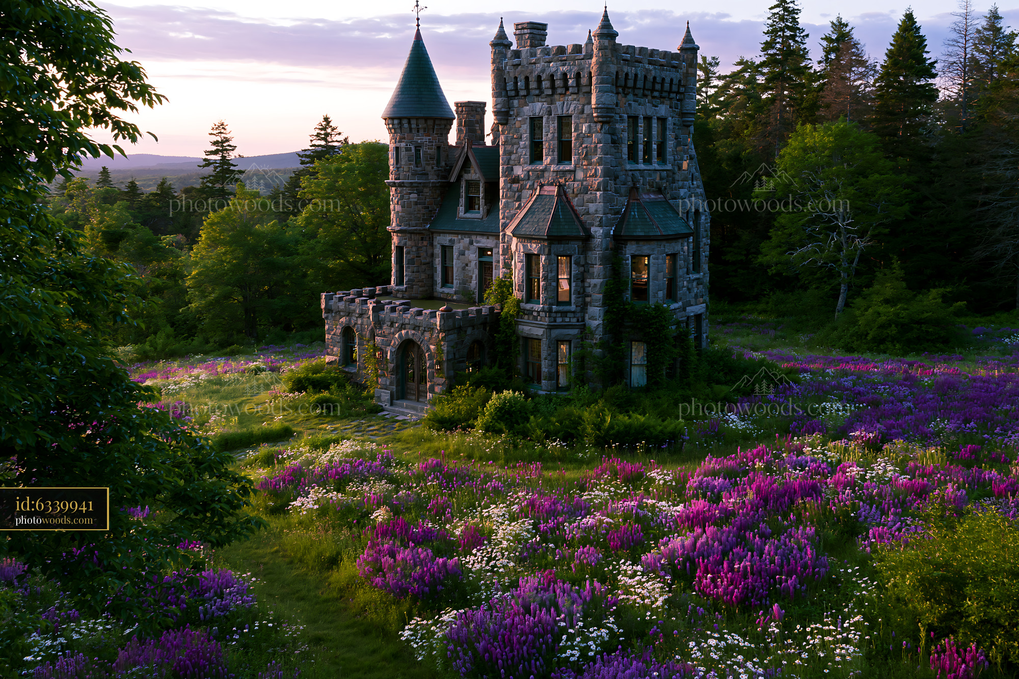 Norum Castle Surrounded by Wildflowers at Sunset