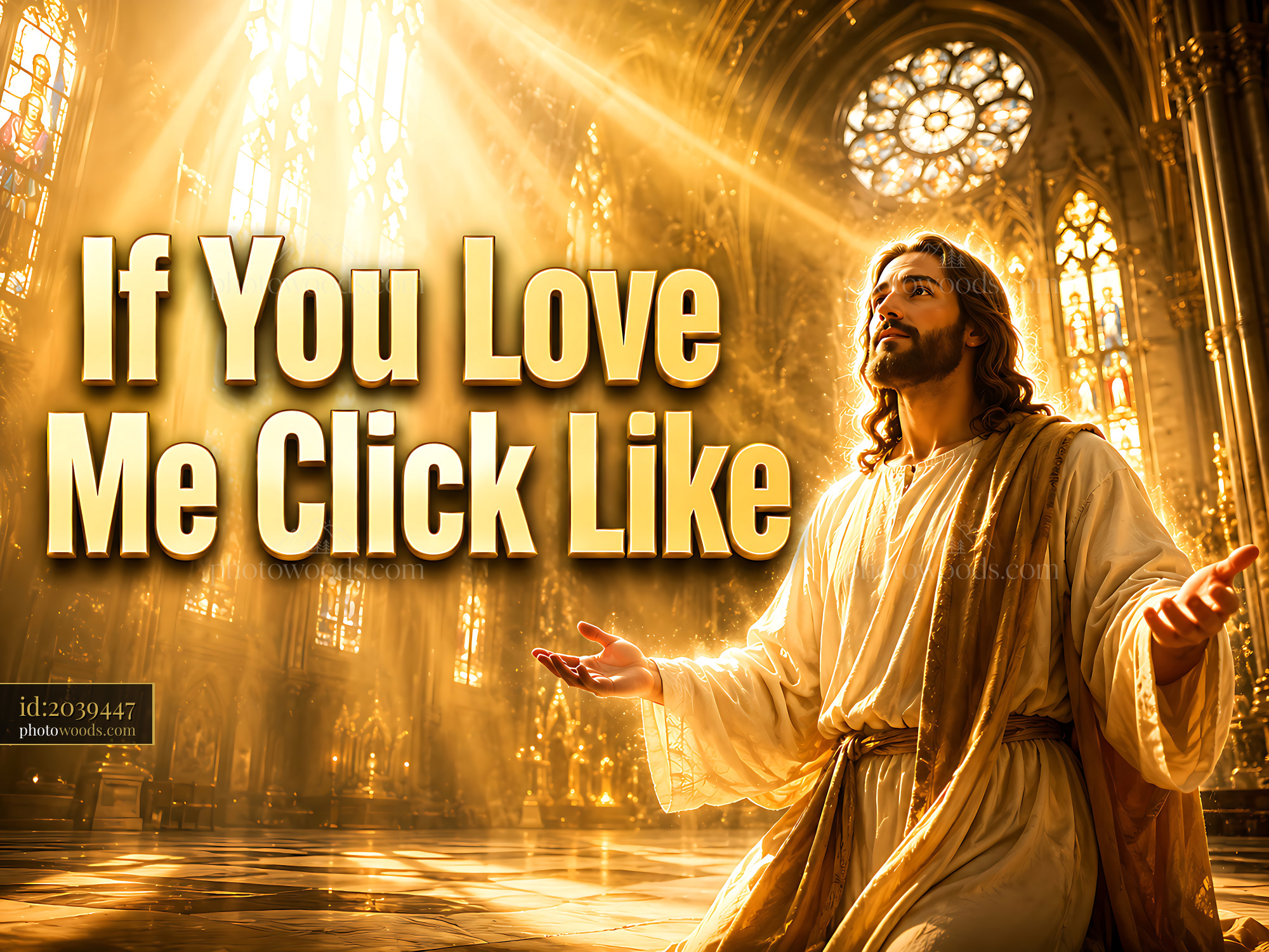 Jesus Reaching out in a Sunlit Cathedral With Stained Glass