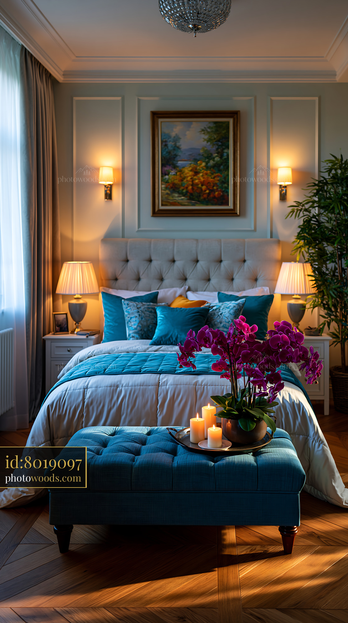Classic Bedroom With Upholstered Walls and Decorative Elements