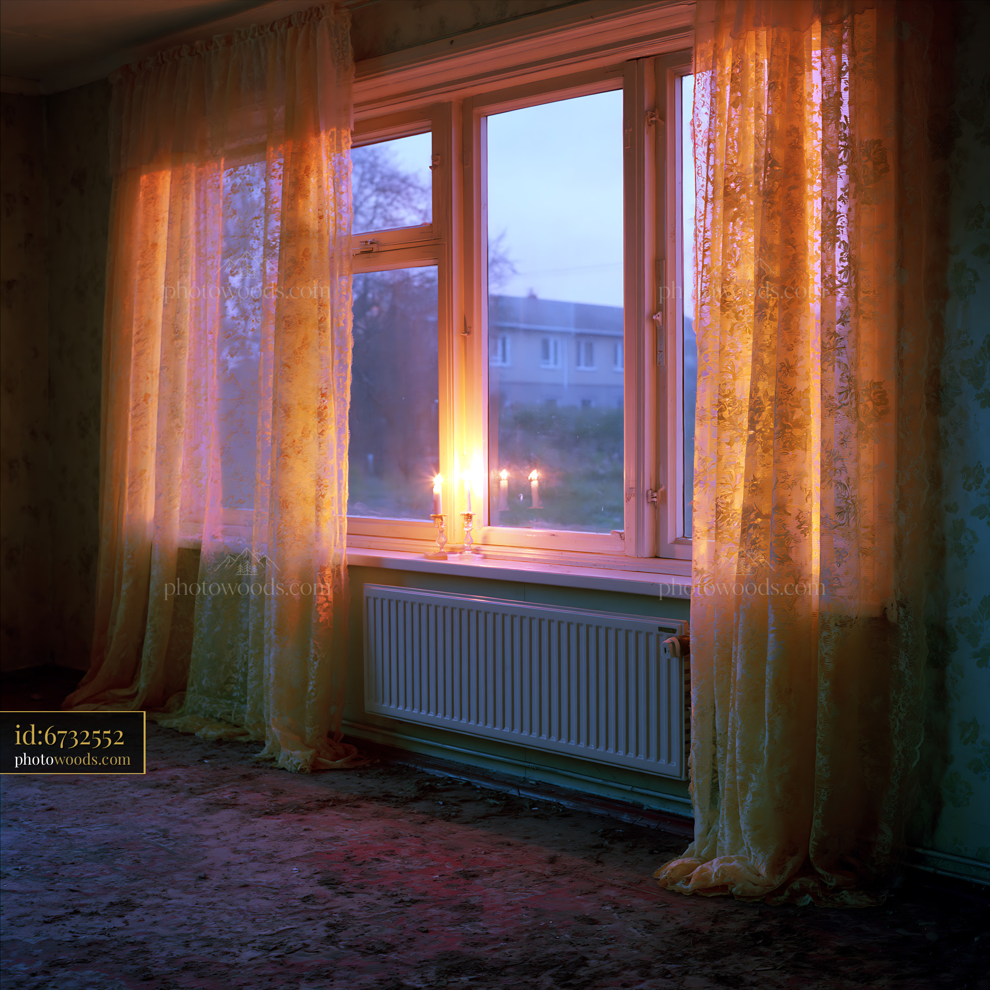 Cramped Panel Building Living Room With Candles at Dusk
