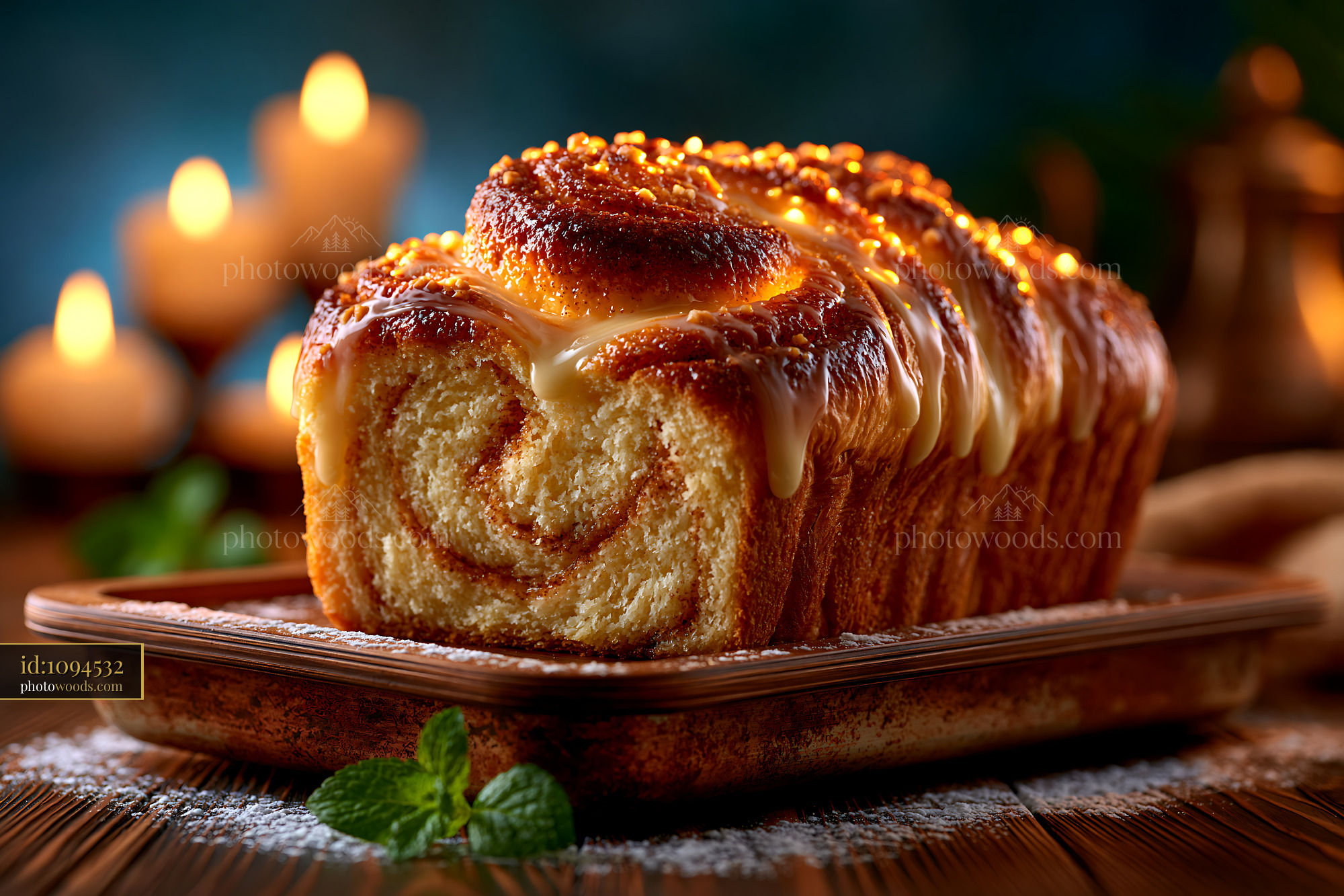 Cinnamon Babka Loaf With Swirled Layers on Rustic Wooden Table