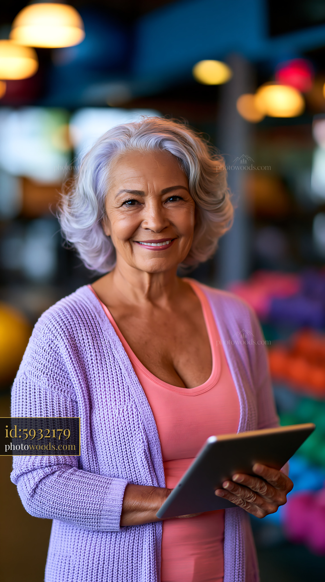 Grandmother Using Tablet in Colorful Indoor Setting
