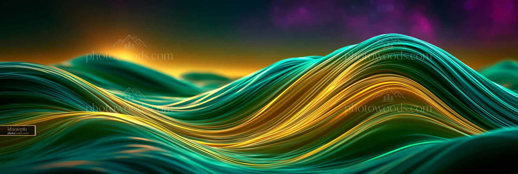 Abstract Blend of Emerald Green and Gold Waves in a Vibrant Setting