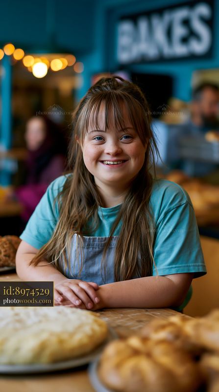 Young Woman With Down Syndrome Working at a Bakery Preparing Goods
