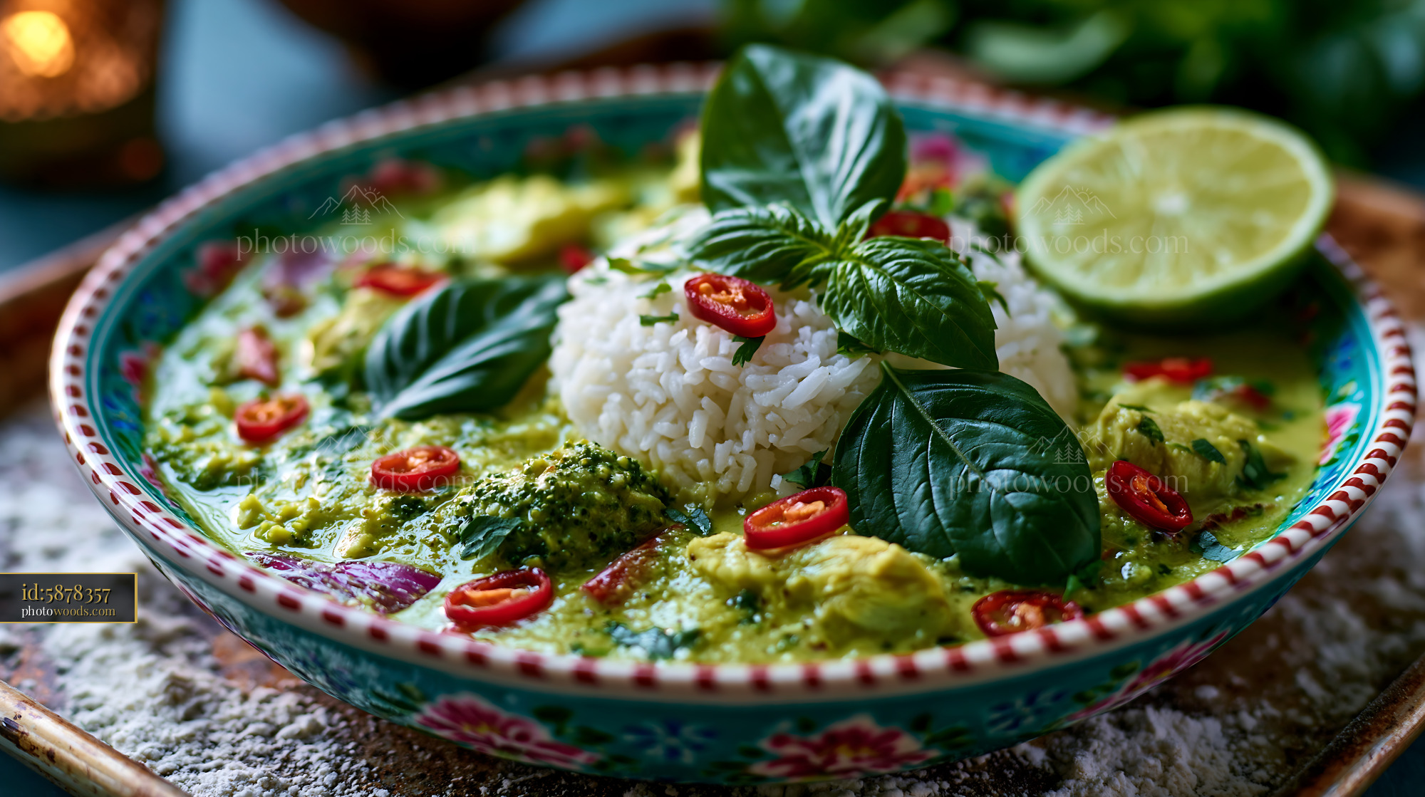 Thai Green Curry With Jasmine Rice and Fresh Ingredients