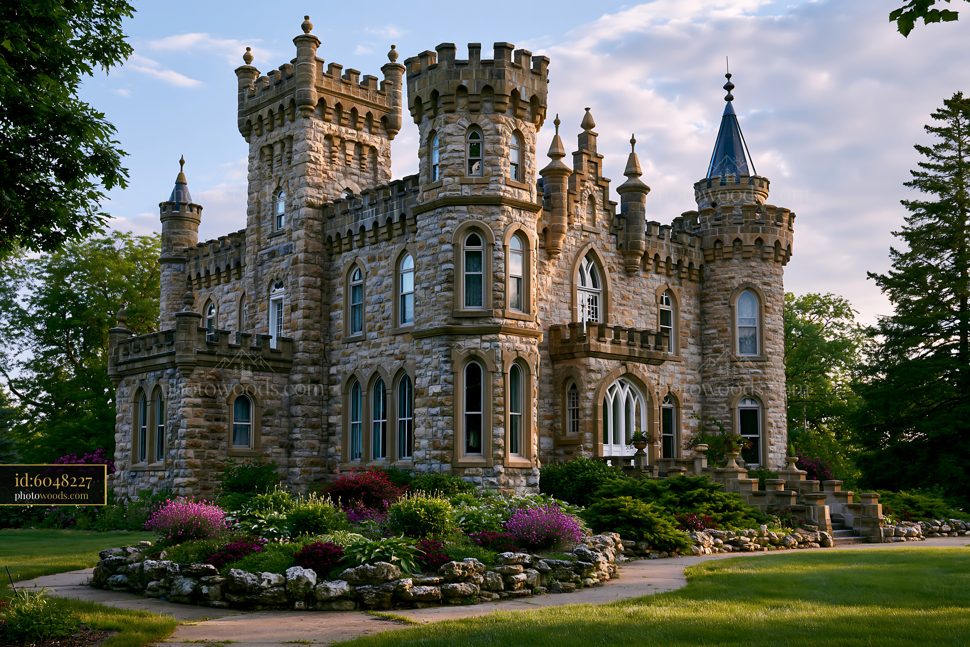 Castle Exterior View Surrounded by Gardens in Summer