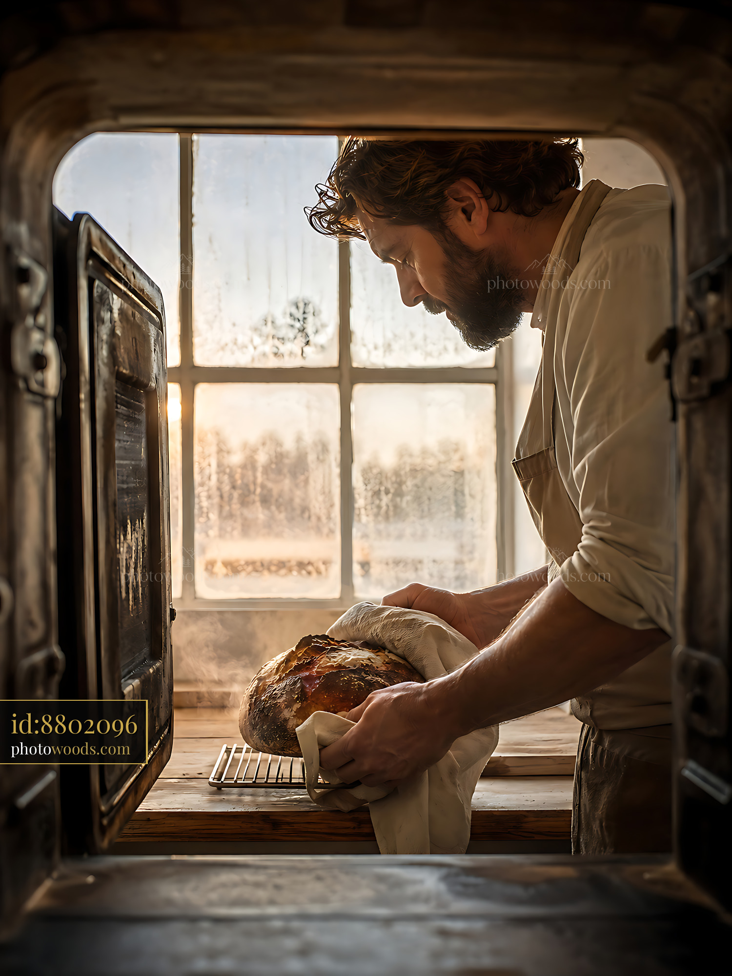 Baker Removes Freshly Baked Bread From the Oven to Cool
