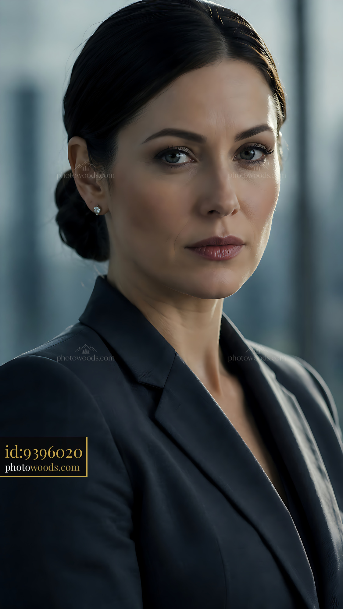 Businesswoman in Office Setting With Urban Background