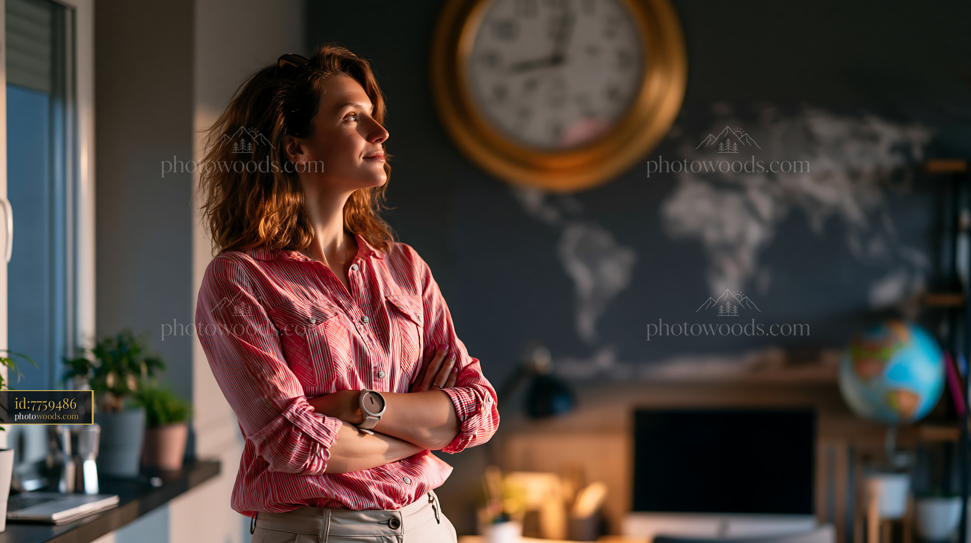 Remote Employee in a Small Home Office During Golden Hour