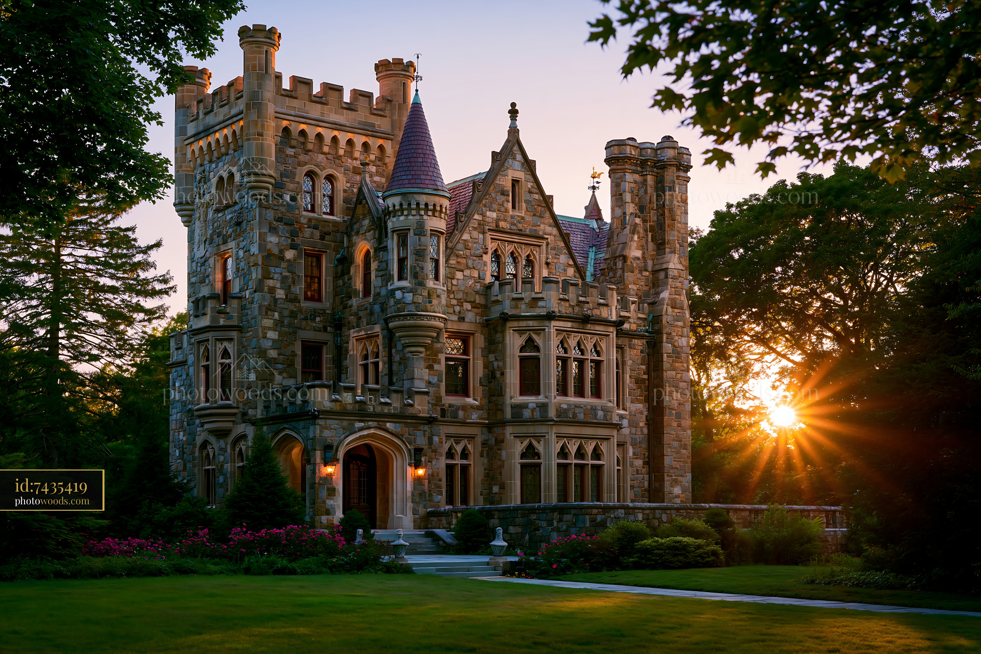 Castle at Sunset With Trees in the Foreground
