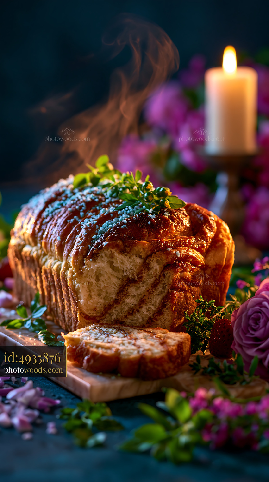 Cinnamon Babka Loaf With Swirled Layers on a Wooden Board