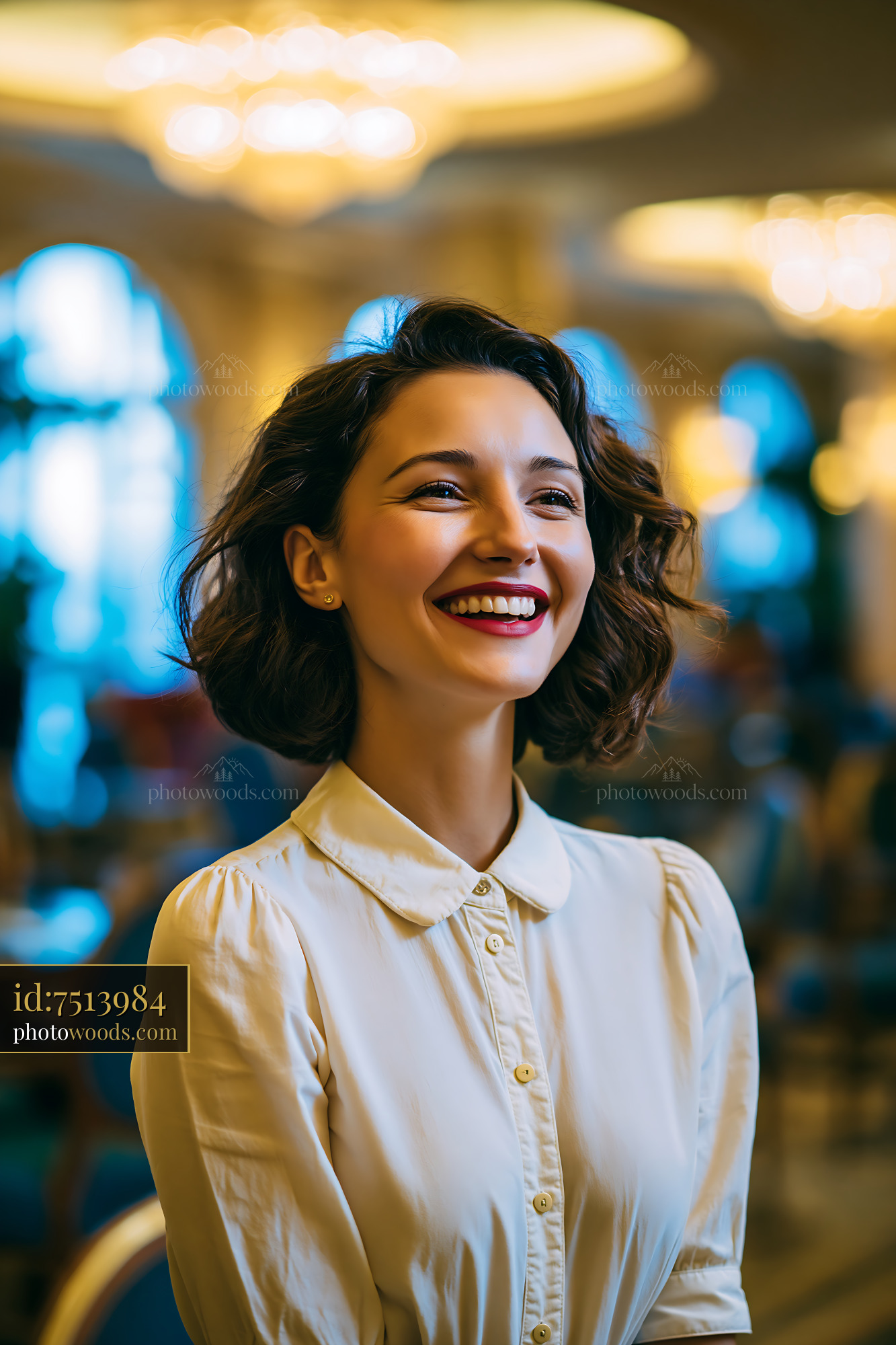 Woman Smiling Brightly in Indoor Setting With Soft Lighting
