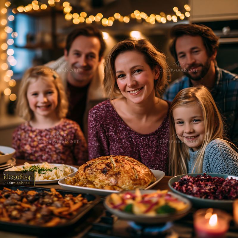 Family Preparing Traditional Festive Food Together During Celebration