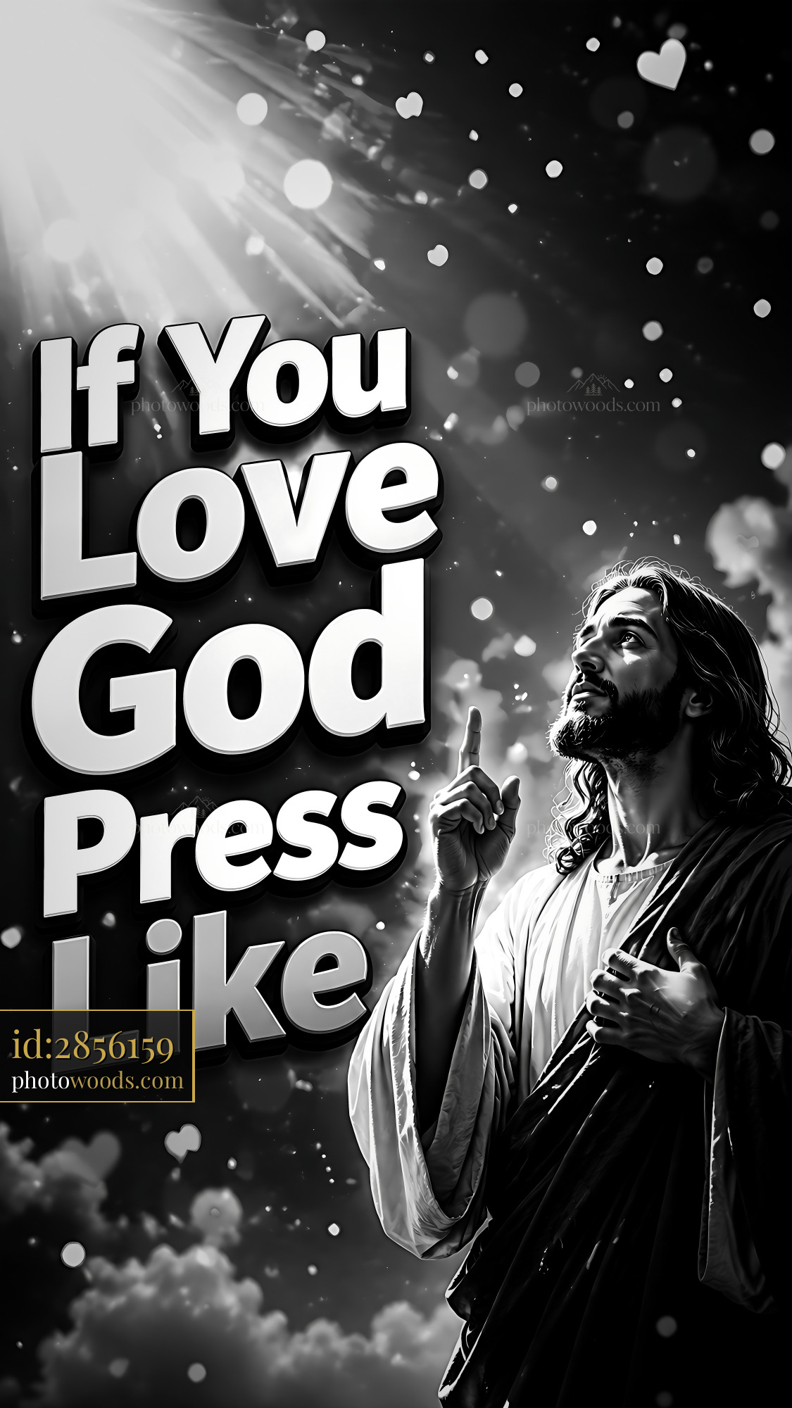 Jesus Pointing Upwards in a Dark Sky With Light Beams Shining