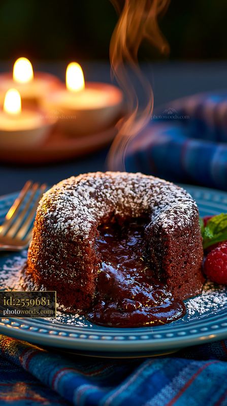 Chocolate Lava Cake With Molten Center and Fresh Strawberries