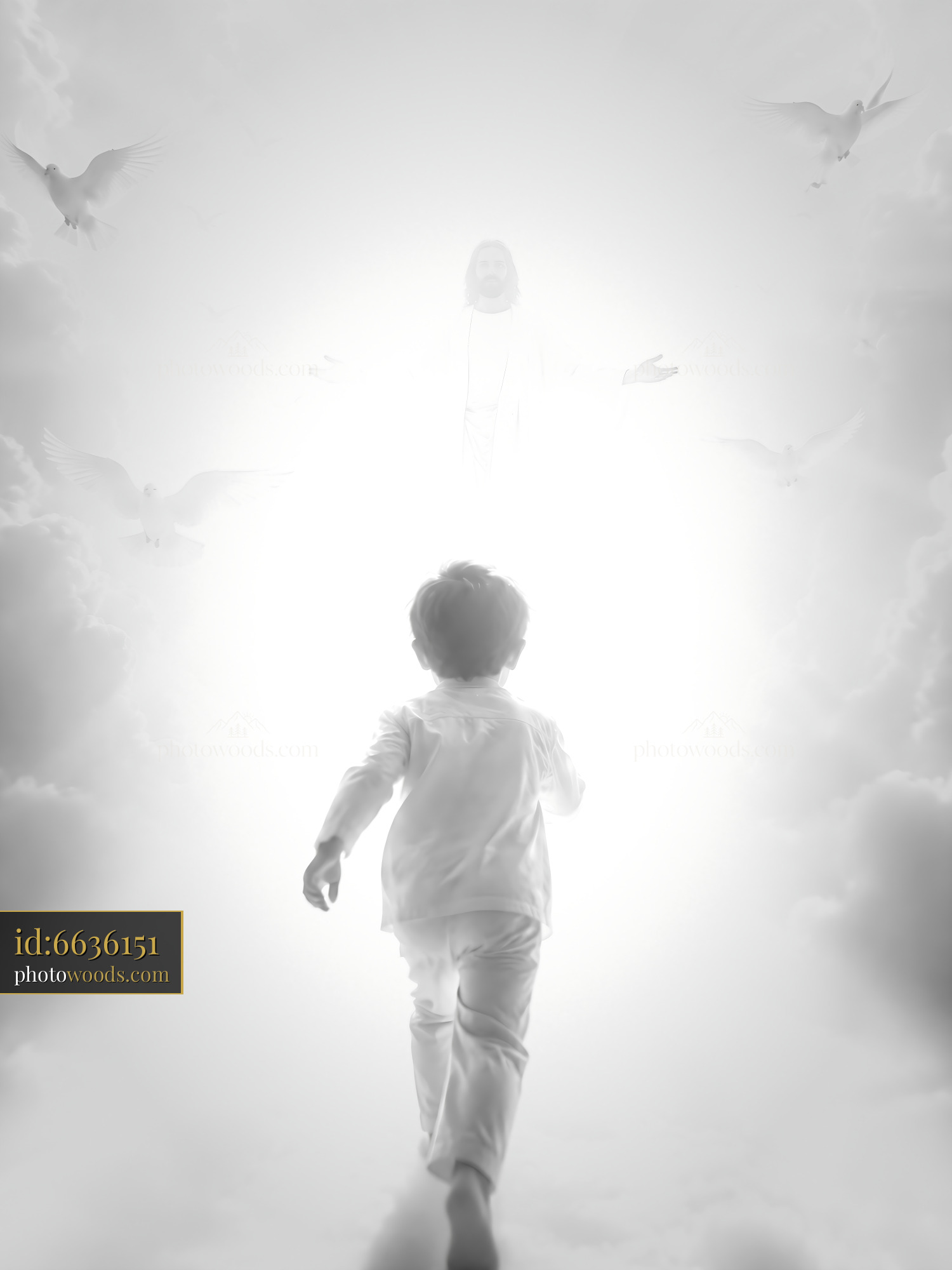 Child Runs Towards Light With Figures in the Background