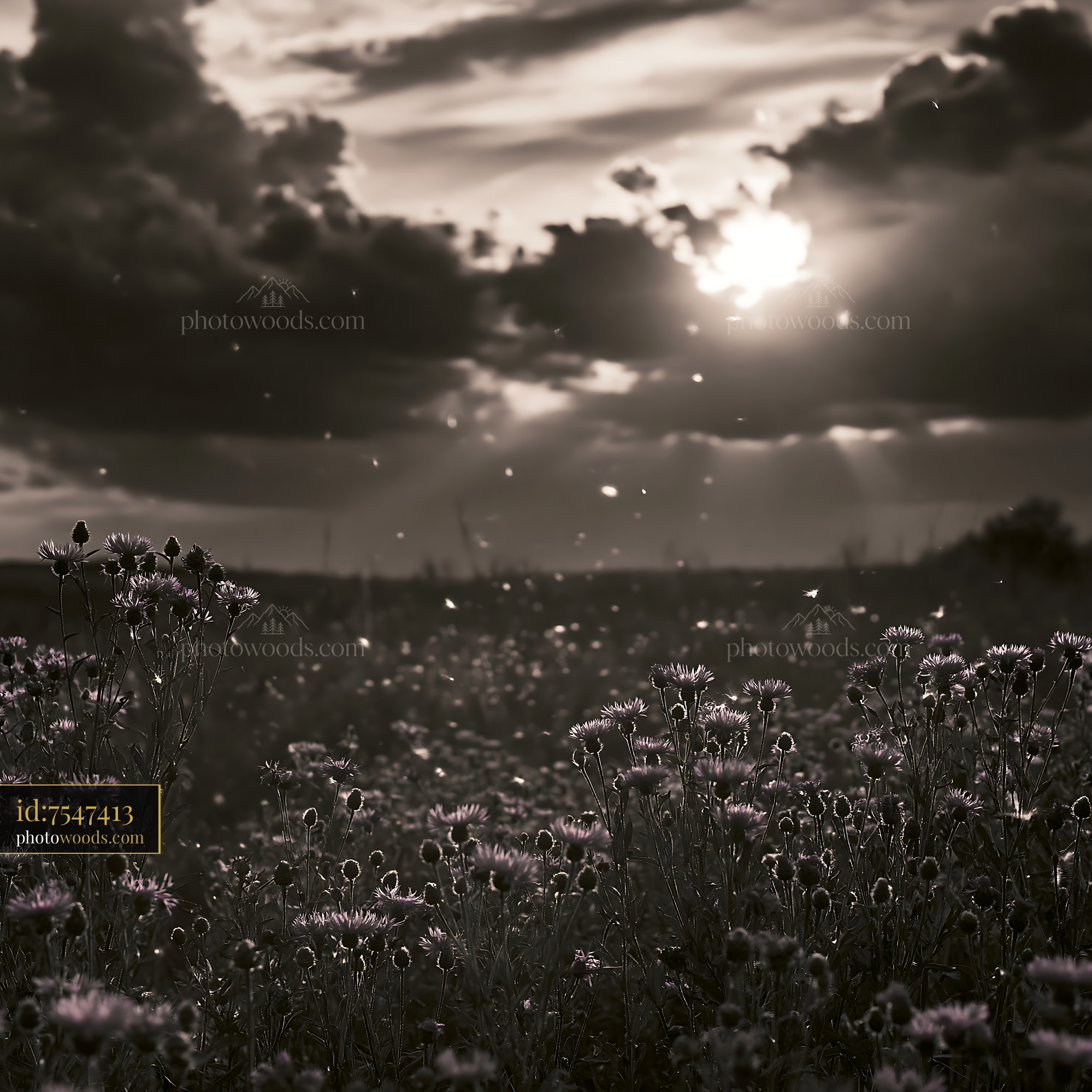 Knapweed Wildflowers Blooming at Sunset in a Meadow
