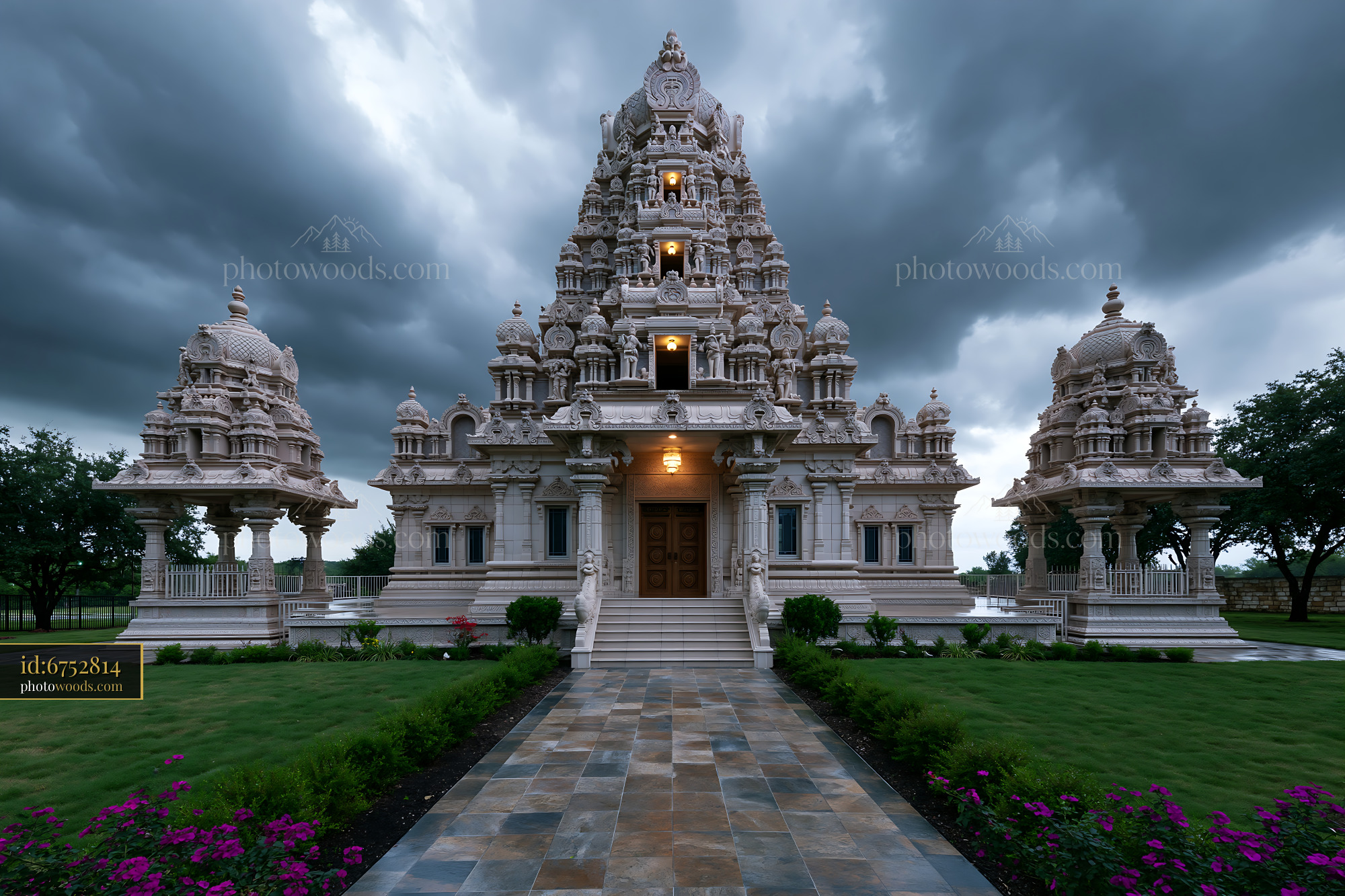 Radha Temple in Outdoor Setting With Cloudy Sky