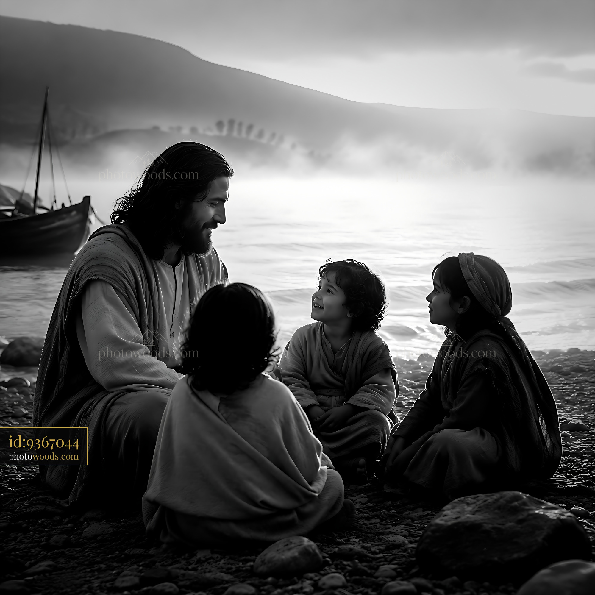 Man Interacting With Children on a Beach Near a Boat