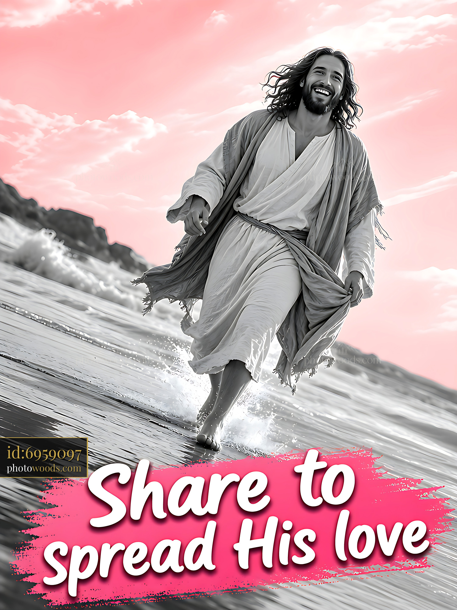 Man Walking on Beach With Joyful Expression and Flowing Garment
