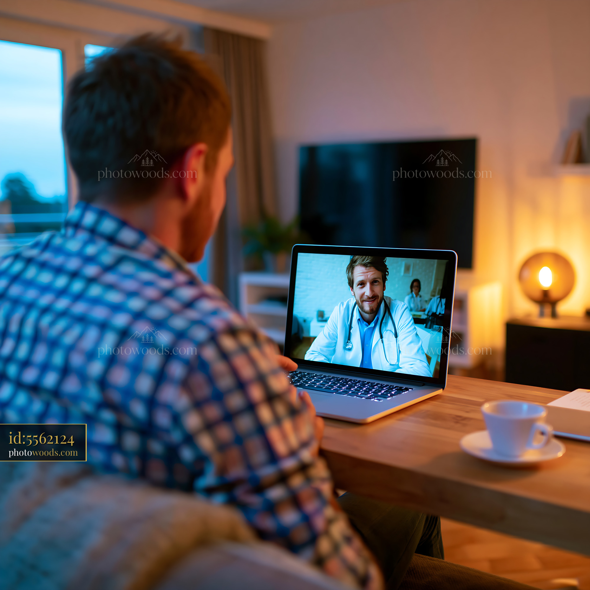 Doctor Telemedicine Consultation at Home in Evening Light