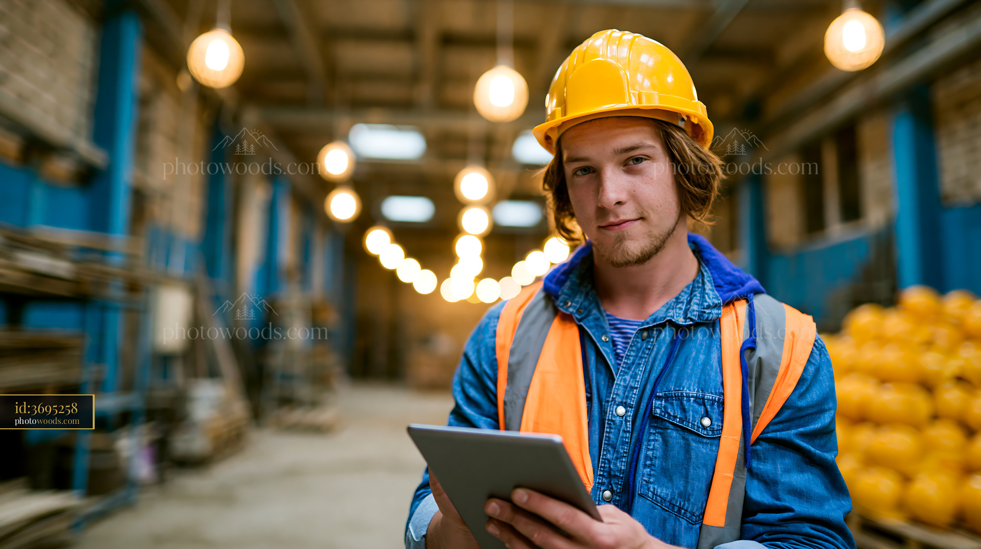 Apprentice Craftsman With Tablet in Industrial Workspace