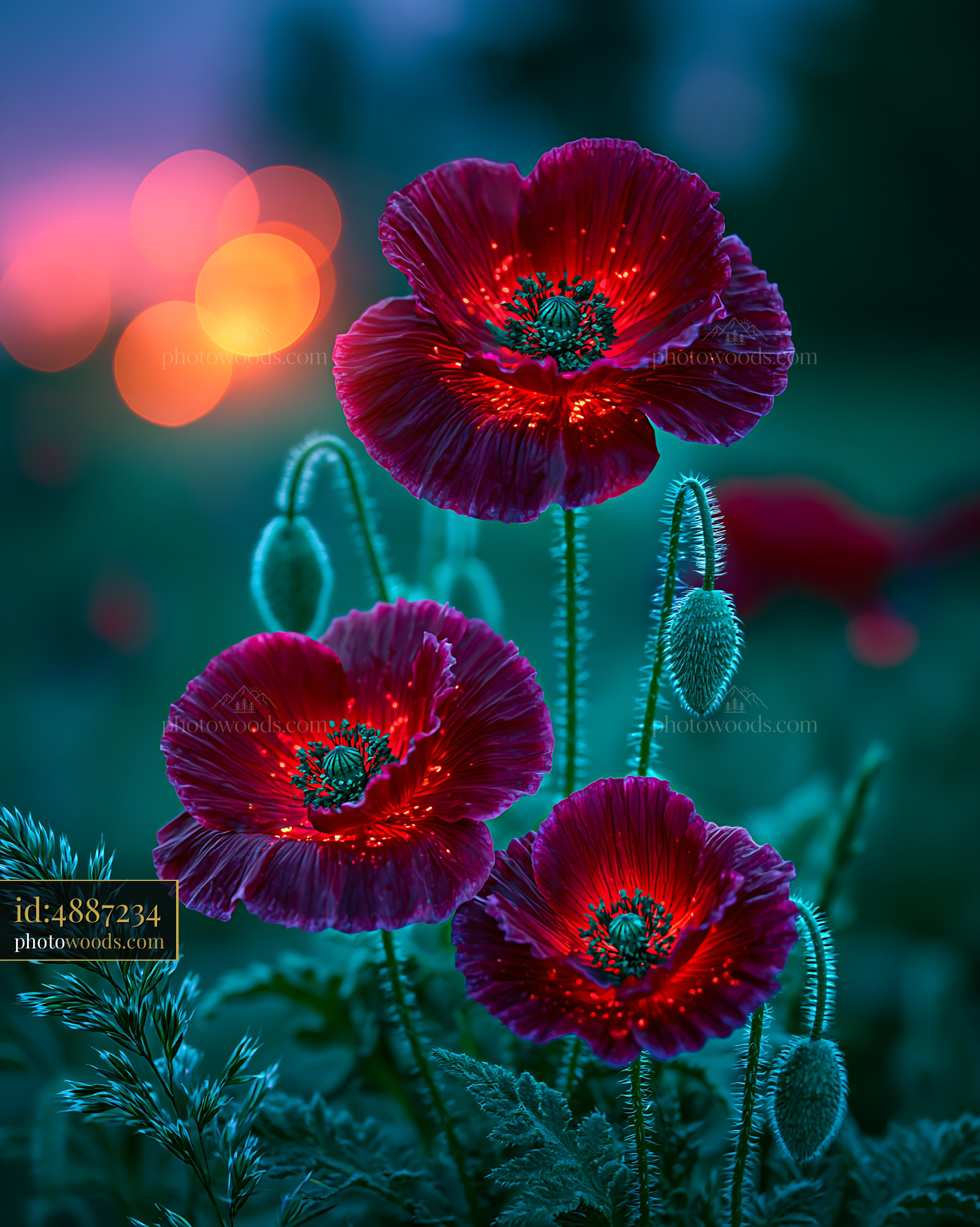 Red Poppies Bloom in a Field During Sunset With Soft Lighting