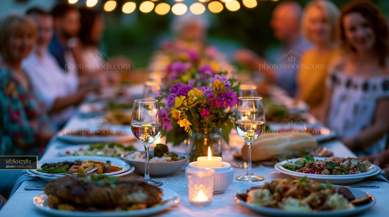 Friends Celebrating Midsummer at a Long Outdoor Table