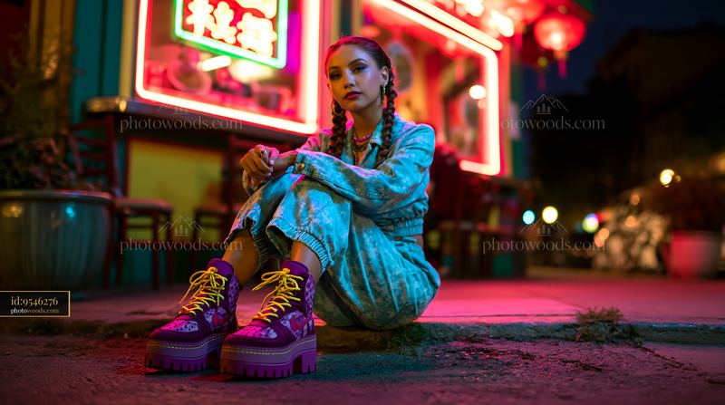 Model With Braided Hair Wearing Acid Wash Outfit