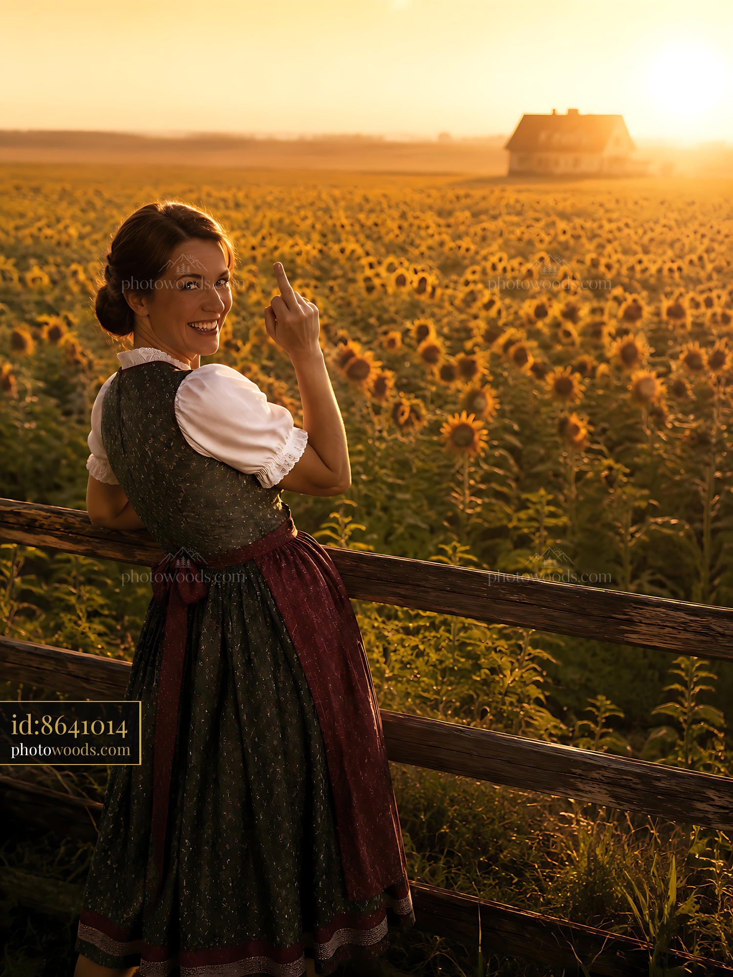 Woman in Traditional Dress Enjoying Sunset in Sunflower Field