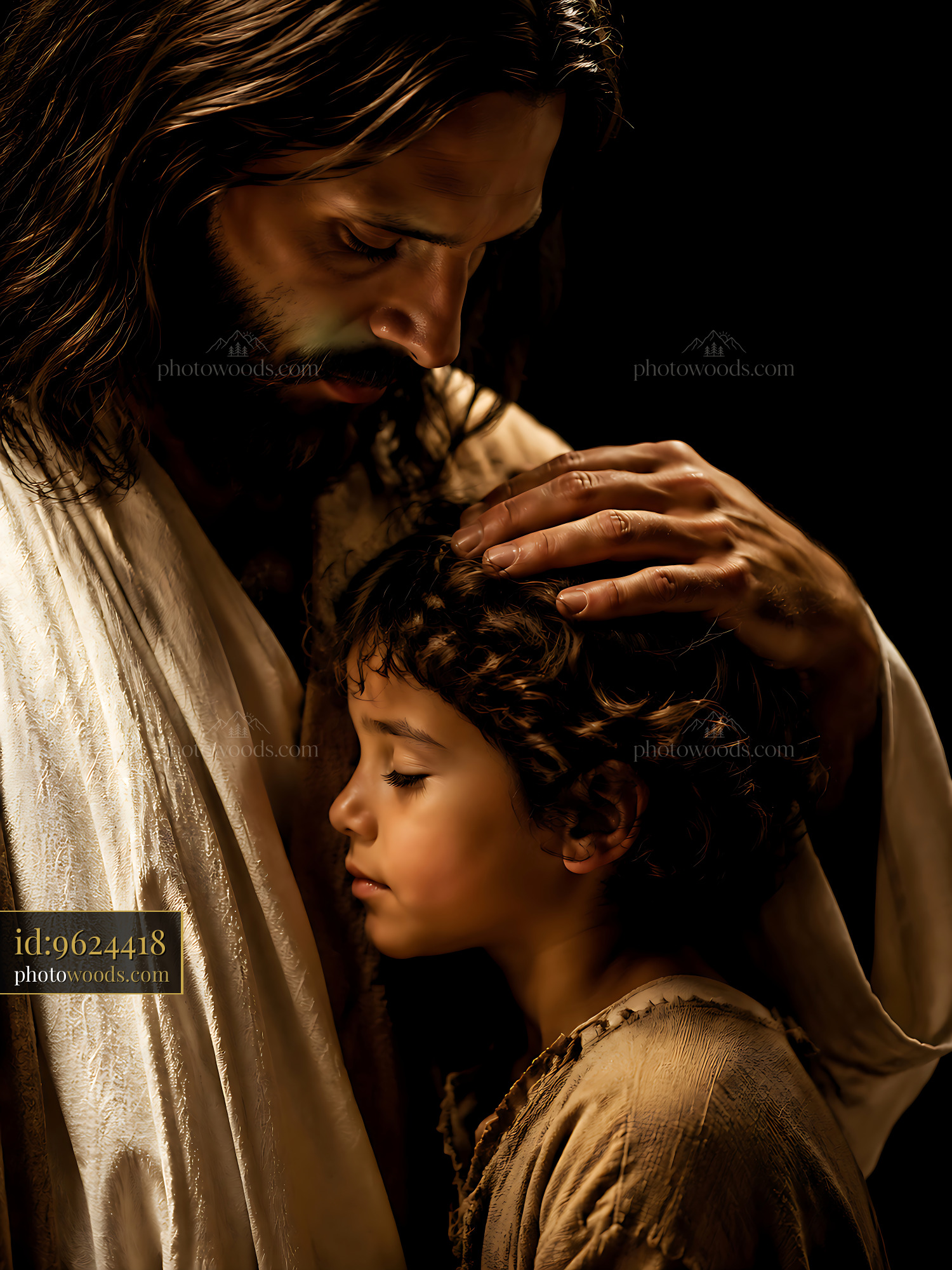 Man and Child Share Moment of Connection and Warmth in Shadows