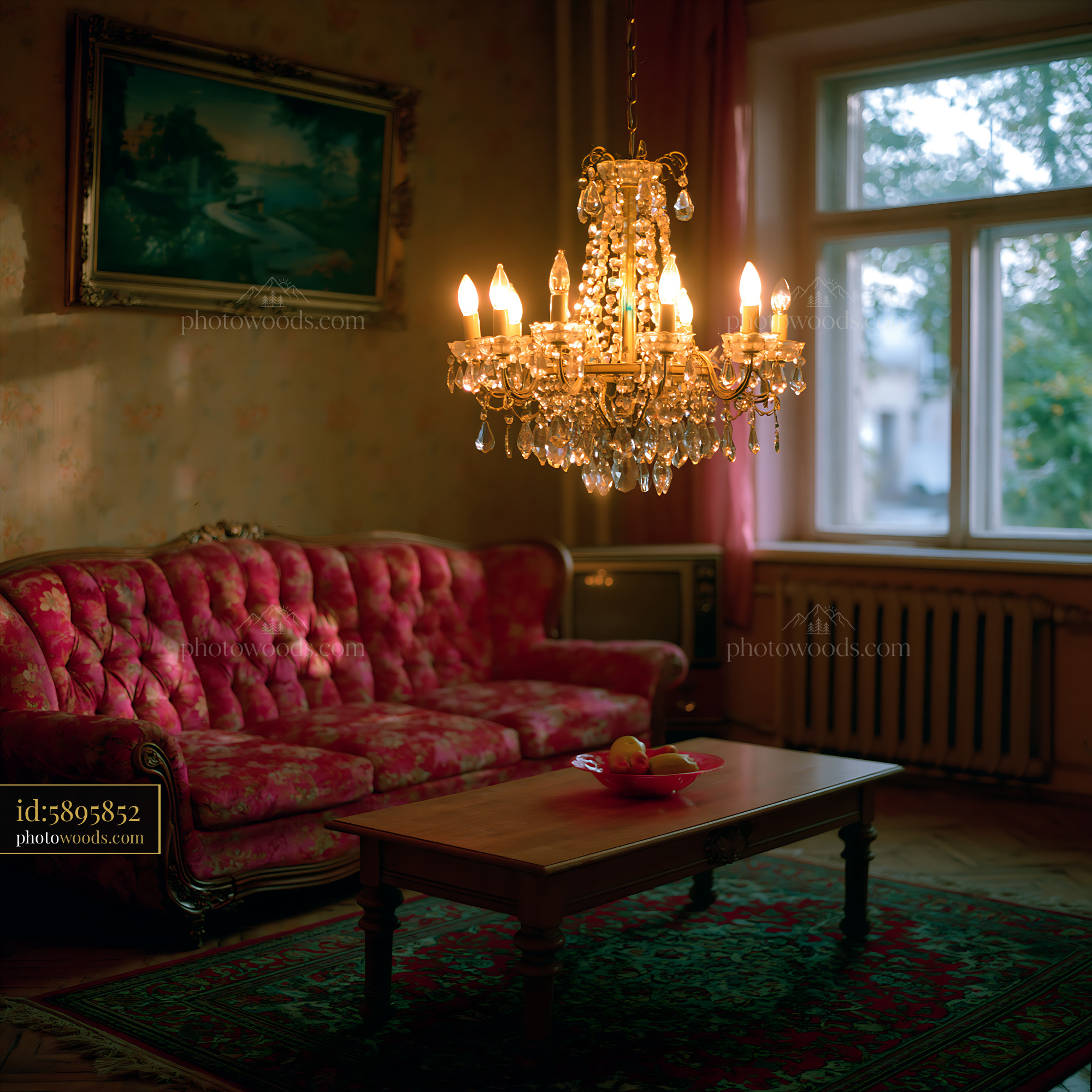 1980s Eastern Bloc Living Room With a Chandelier and Vintage Decor