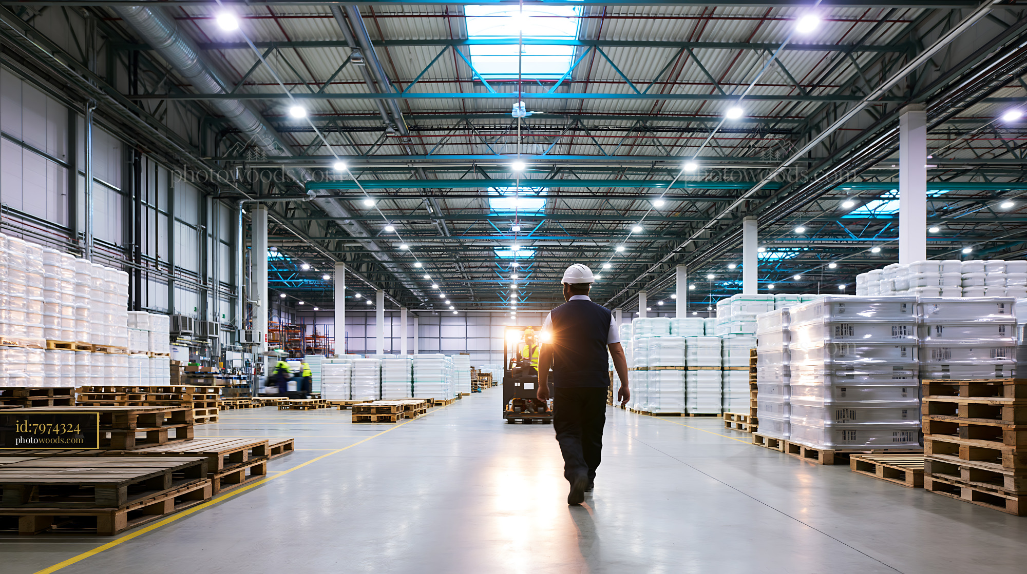 Heating Technician Moving Pallets in a Warehouse During Day