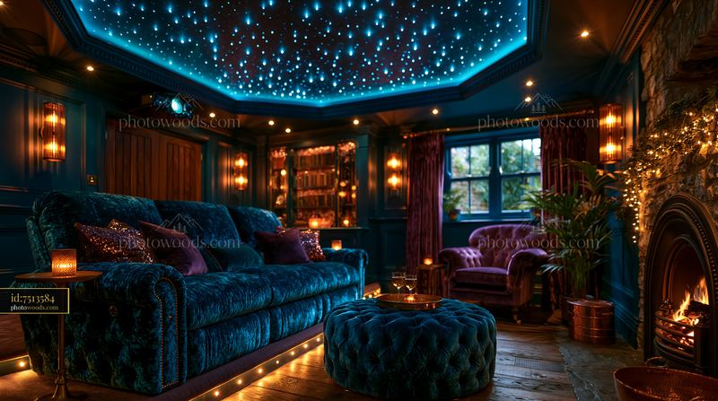 Luxurious Basement Home Cinema With Velvet Seating and Starry Ceiling