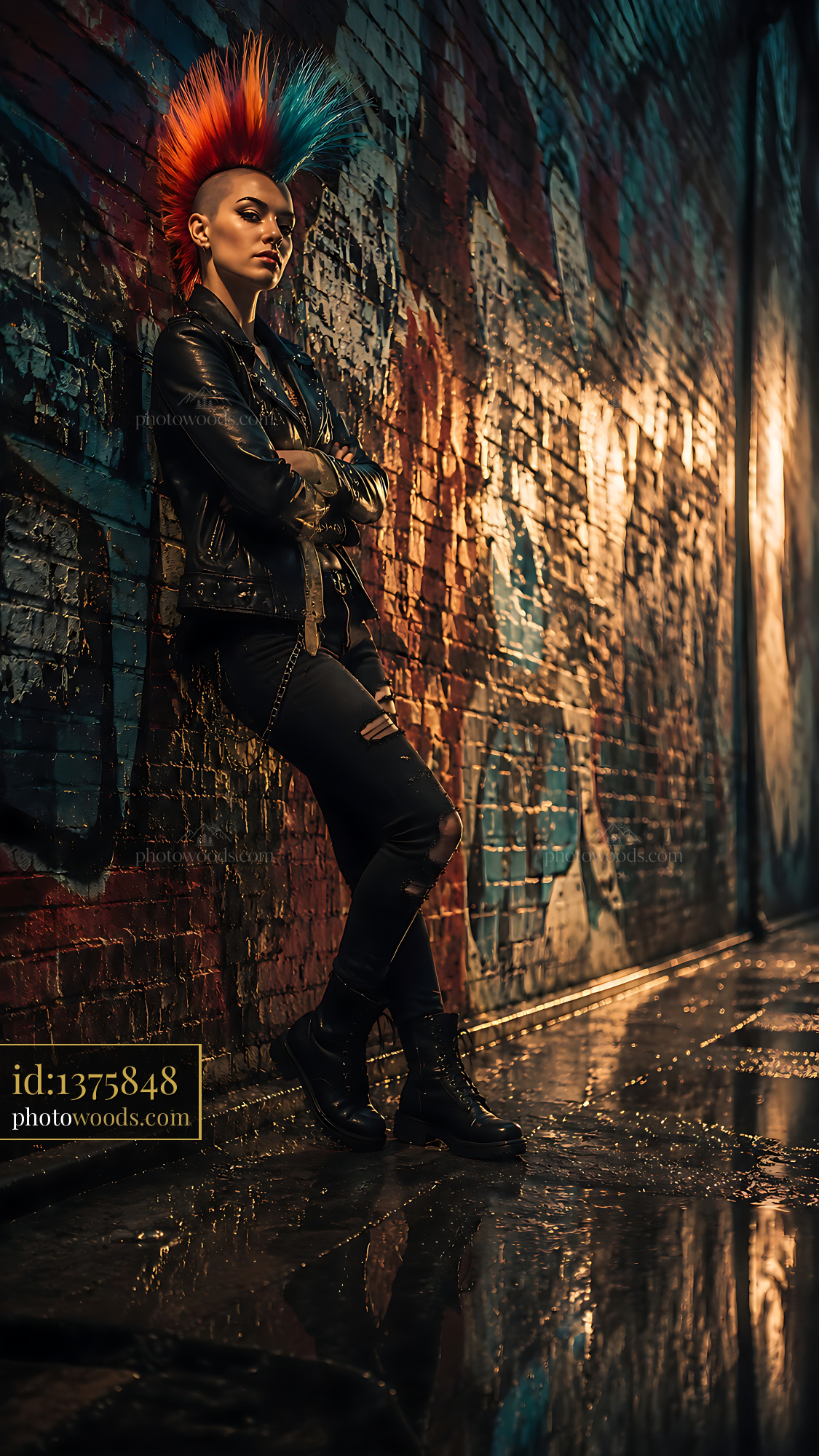 Individual Leans Against Wall in Urban Alley With Graffiti