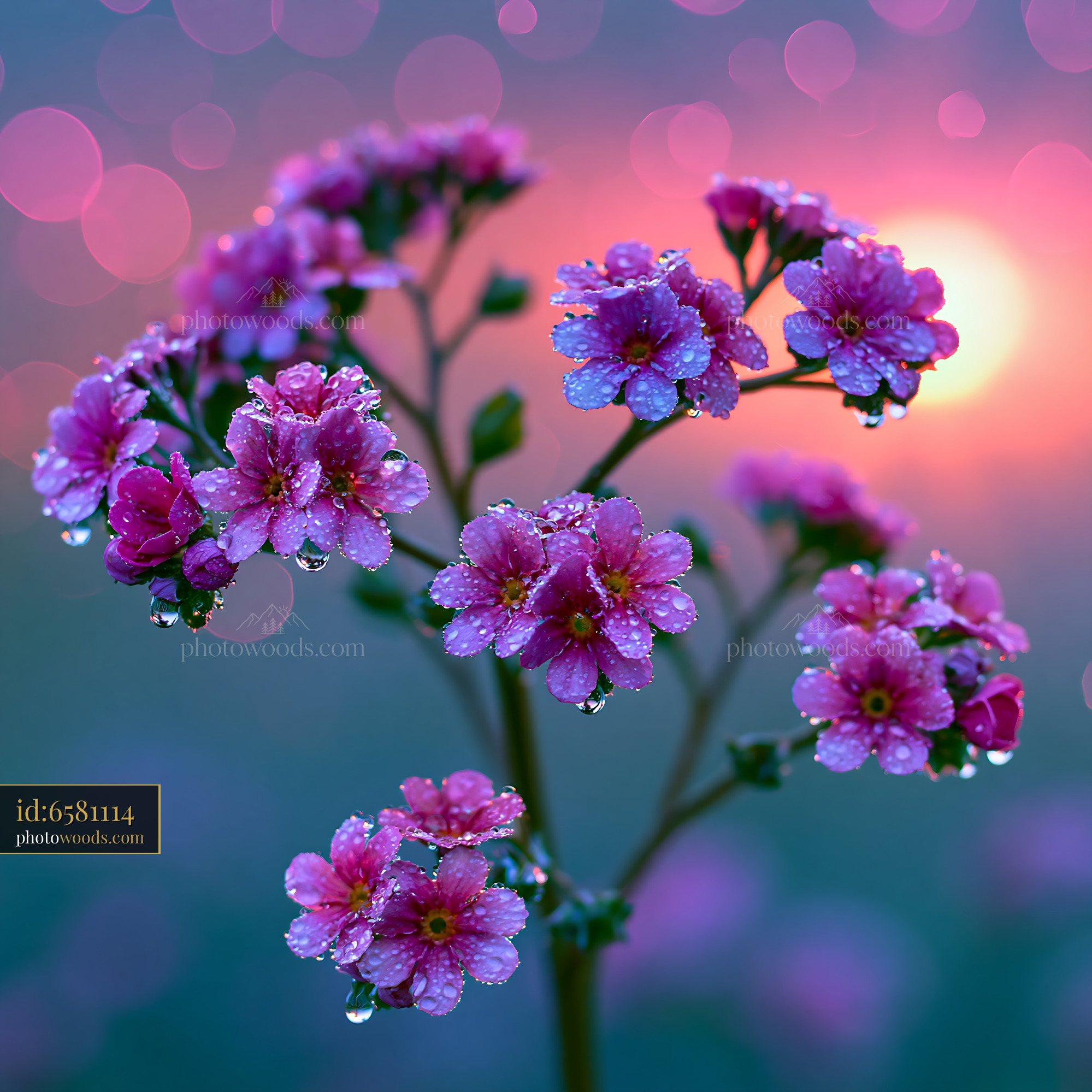 Flowers With Dew at Sunset Creating a Colorful Background