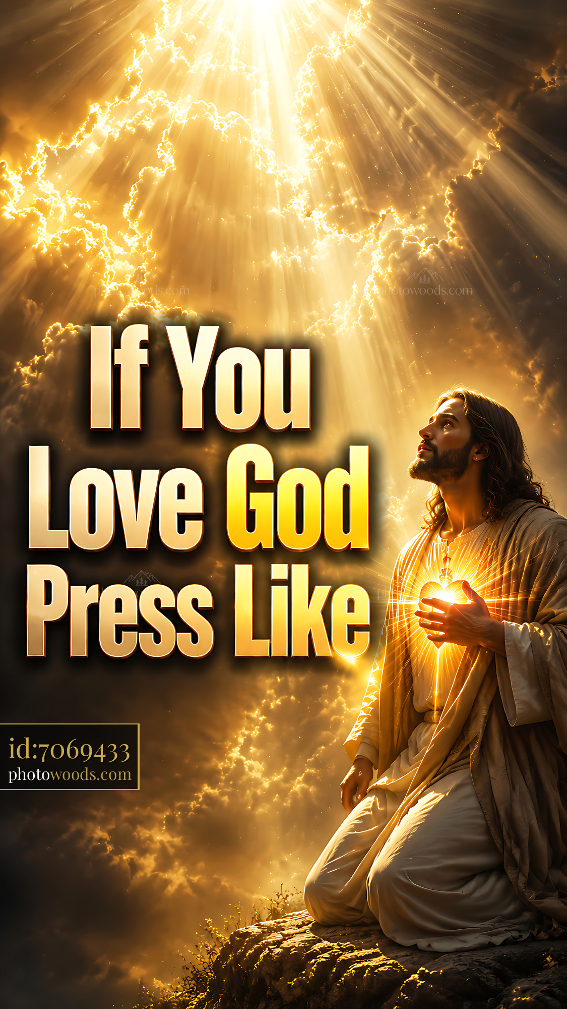Jesus Kneeling and Expressing Devotion With Light Shining Above