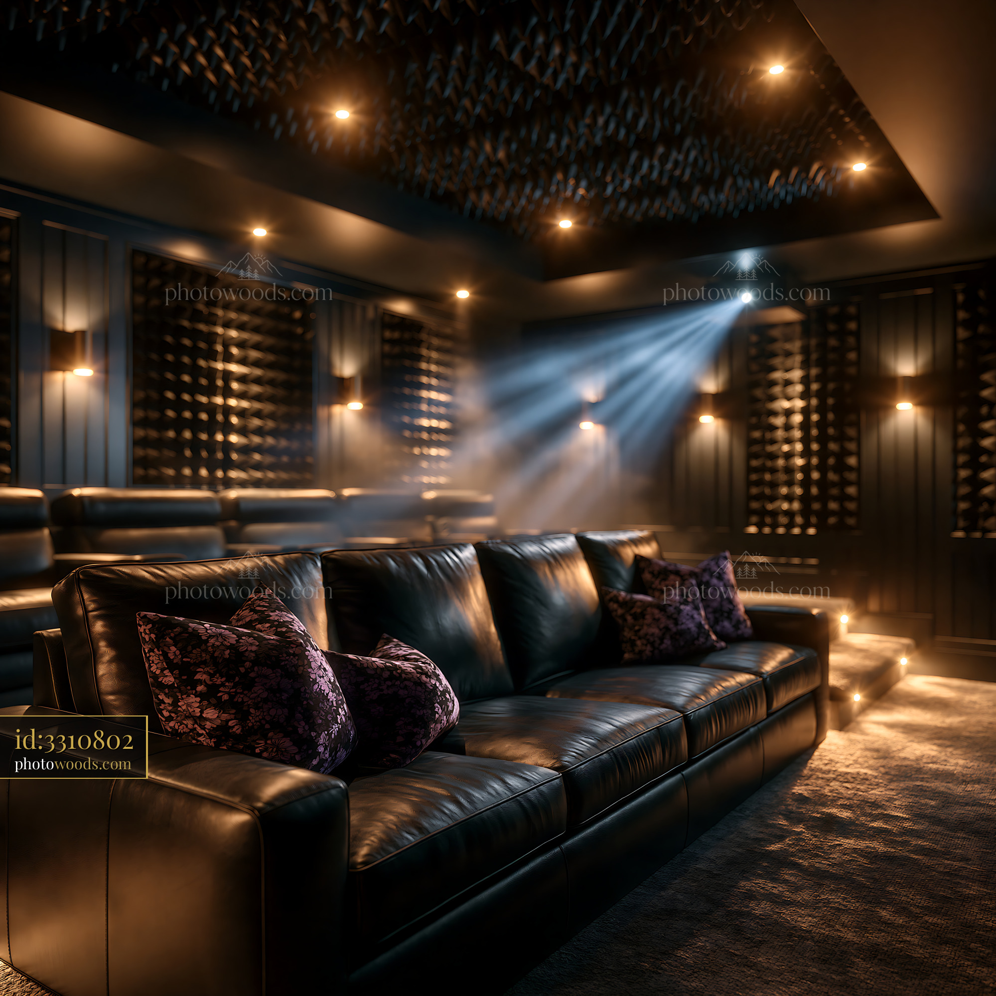 Basement Dolby Style Theater With Leather Seating and Soft Lighting