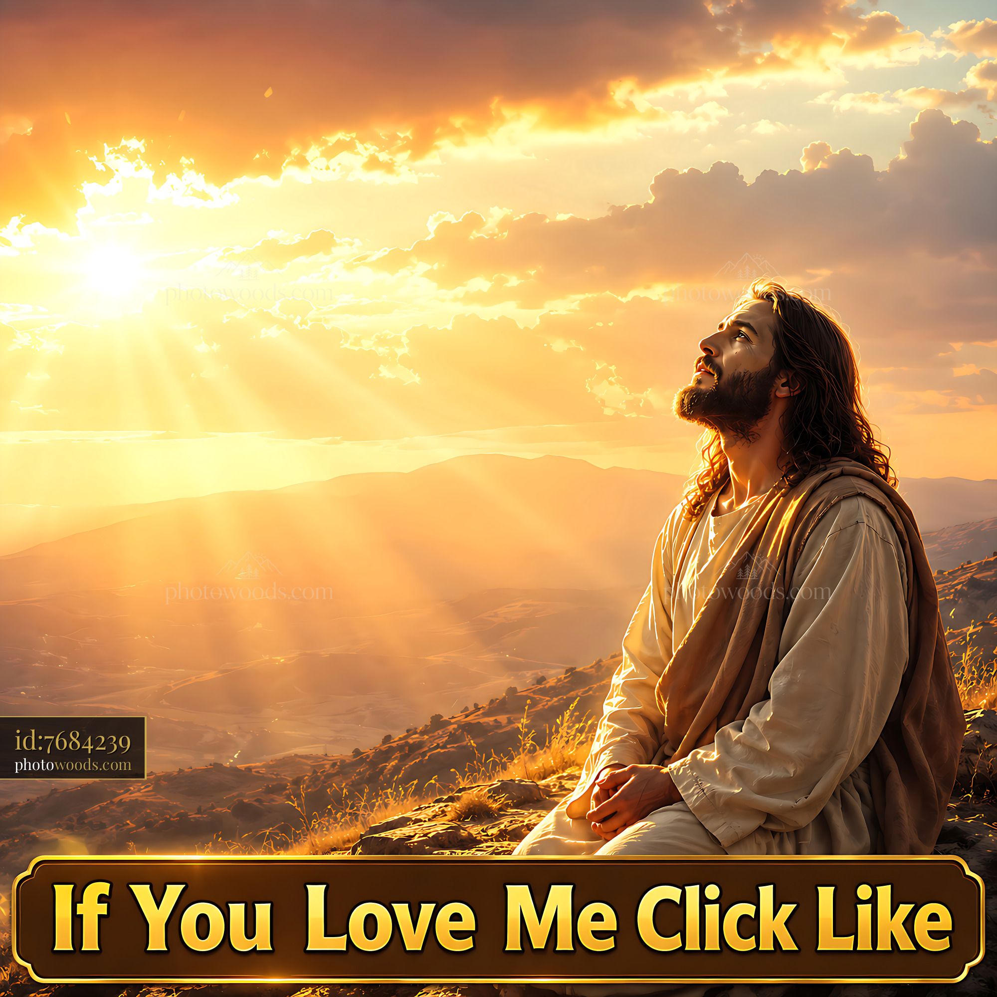 Man With Long Hair Prays During Sunset on a Mountain