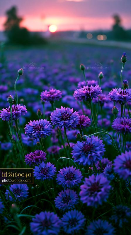 Flowers Bloom in a Field at Sunset With Vibrant Purple Colors