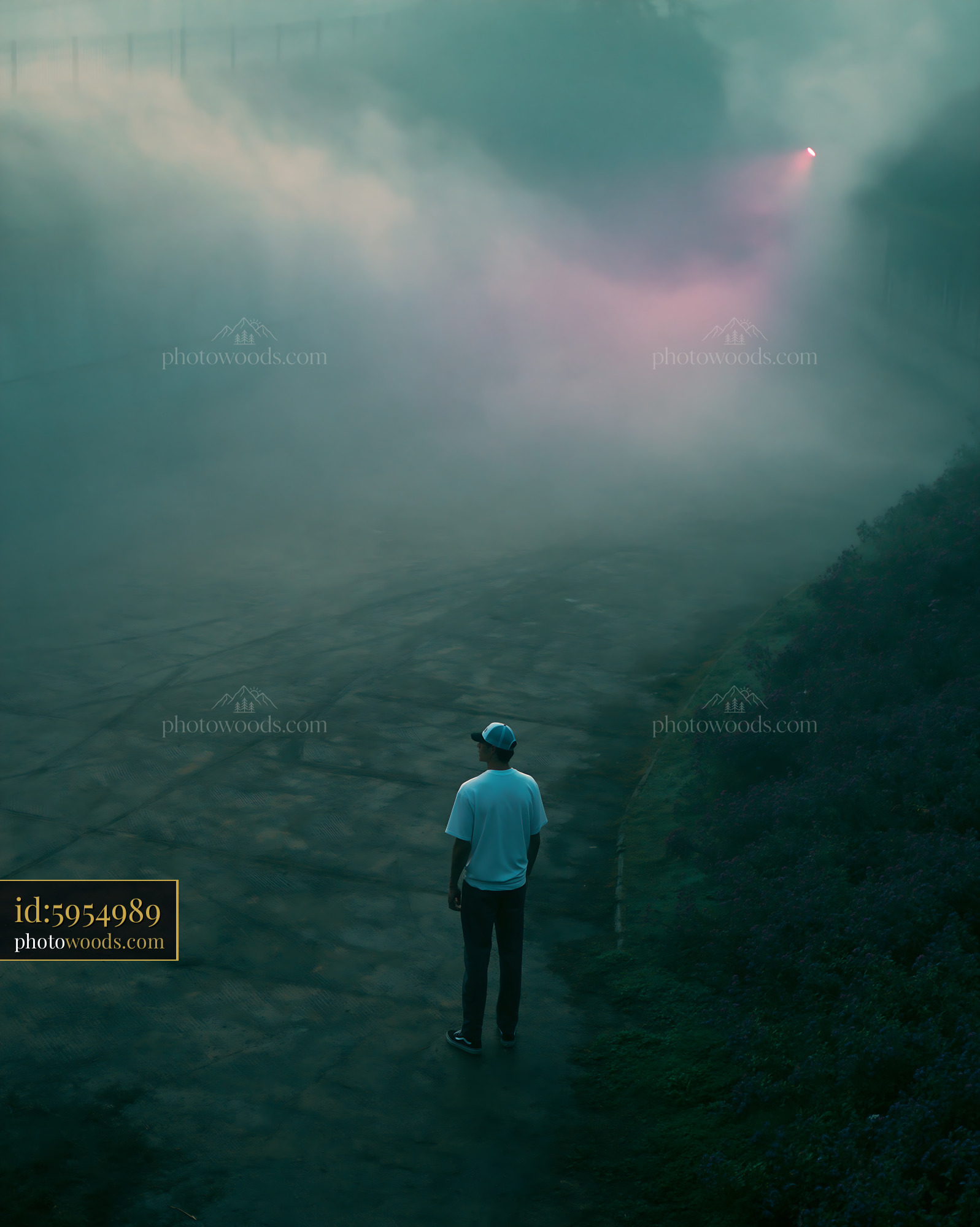 Skater in Foggy Landscape During Twilight