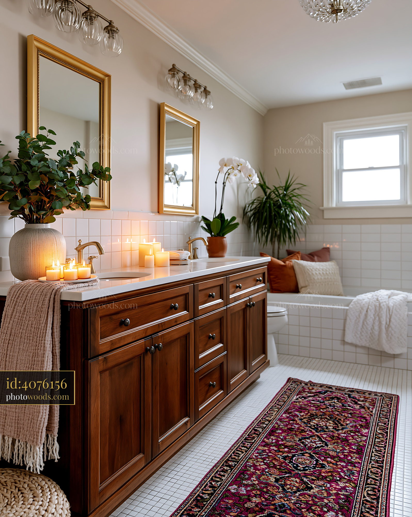 Hotel Style Bathroom With Double Vanity and Candles