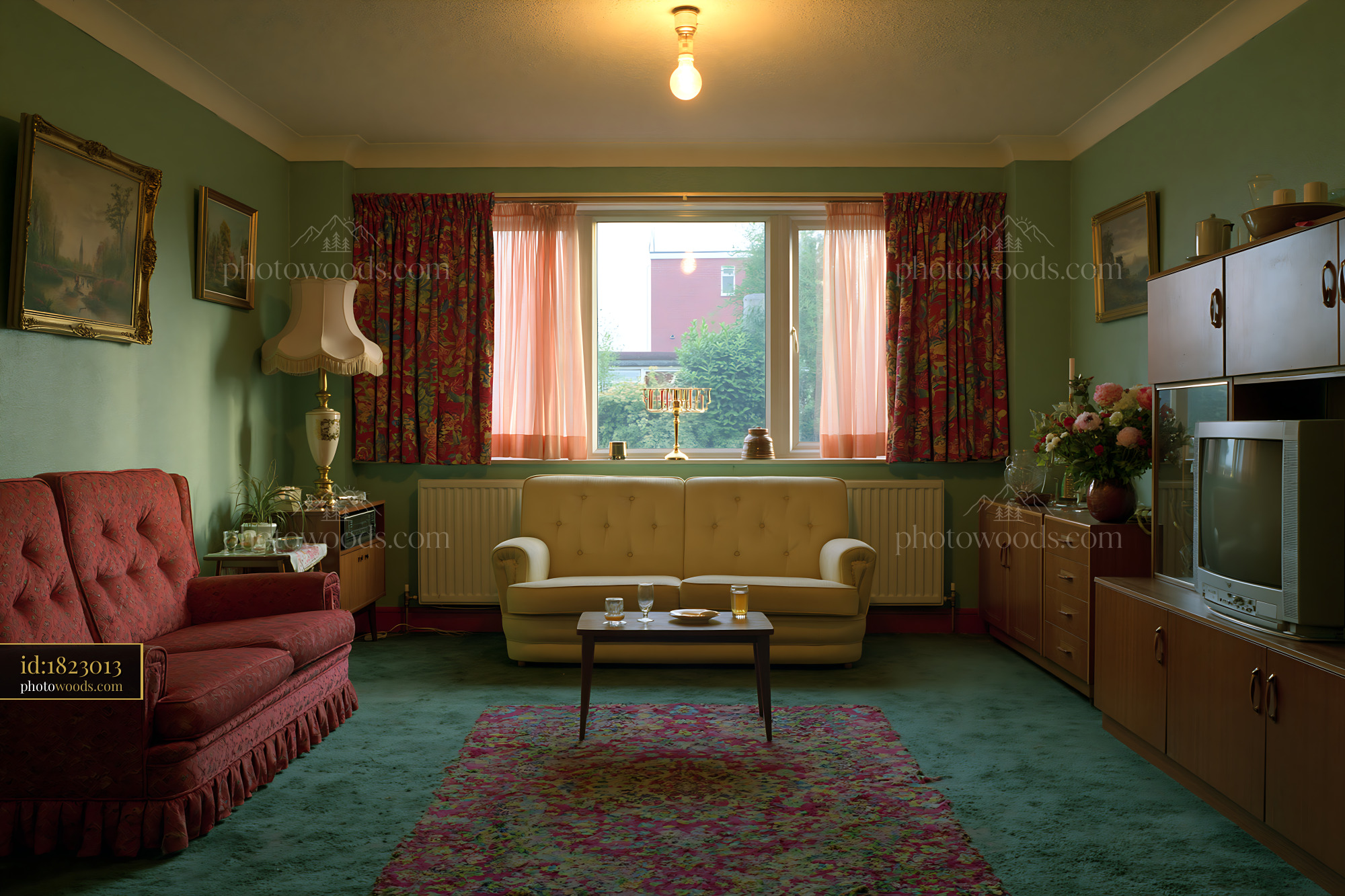 Cozy Living Room With Carpet and Large Window in Residential Area